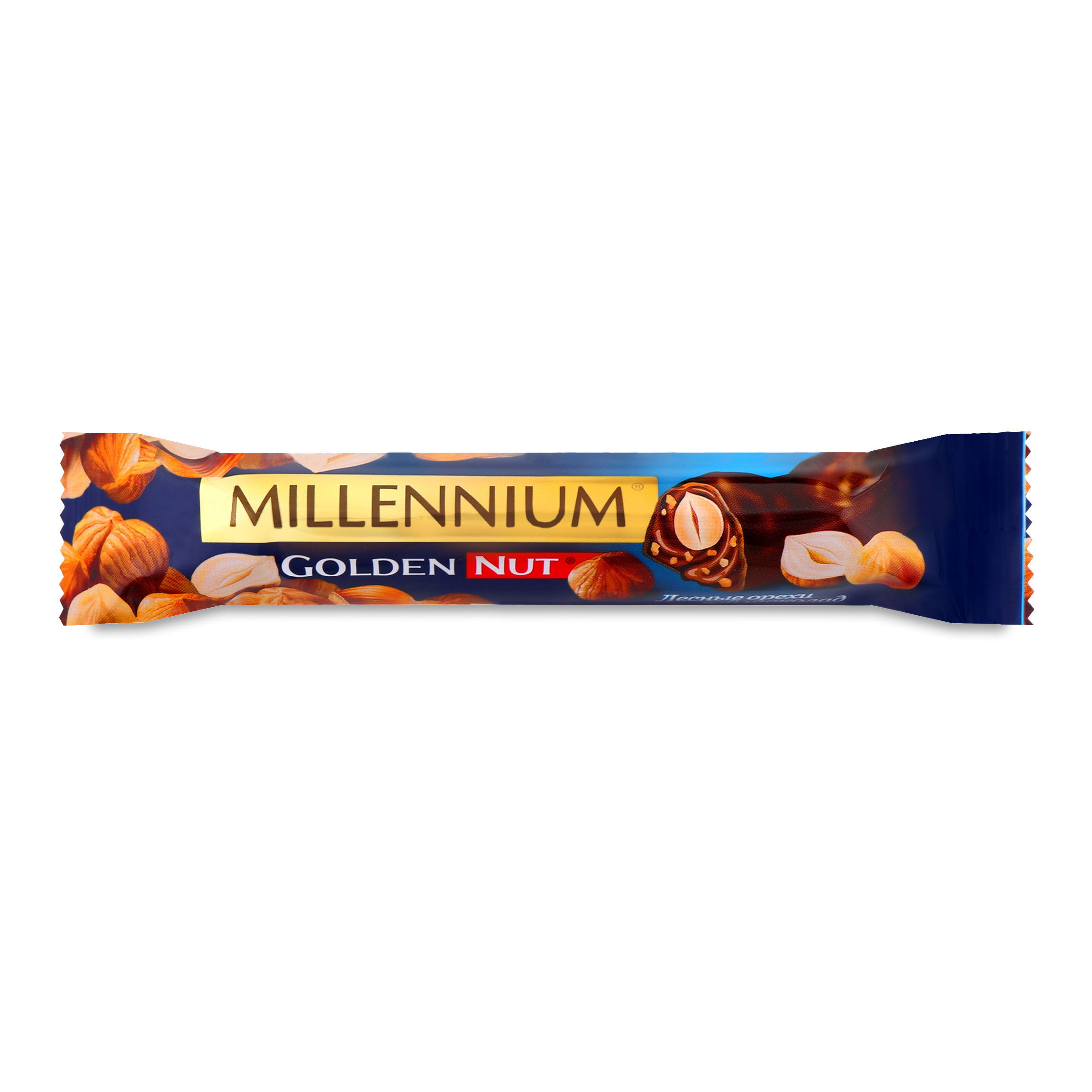 Шоколад Millennium Golden Nut молочний з начинкою і цілими лісовими горіхами 40г