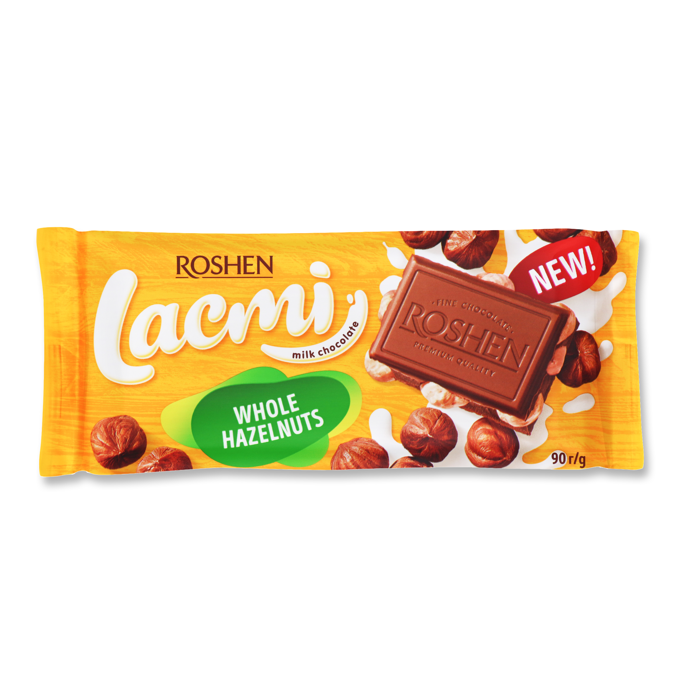 Шоколад Roshen Lacmi молочний з цілими лісовими горіхами 90г
