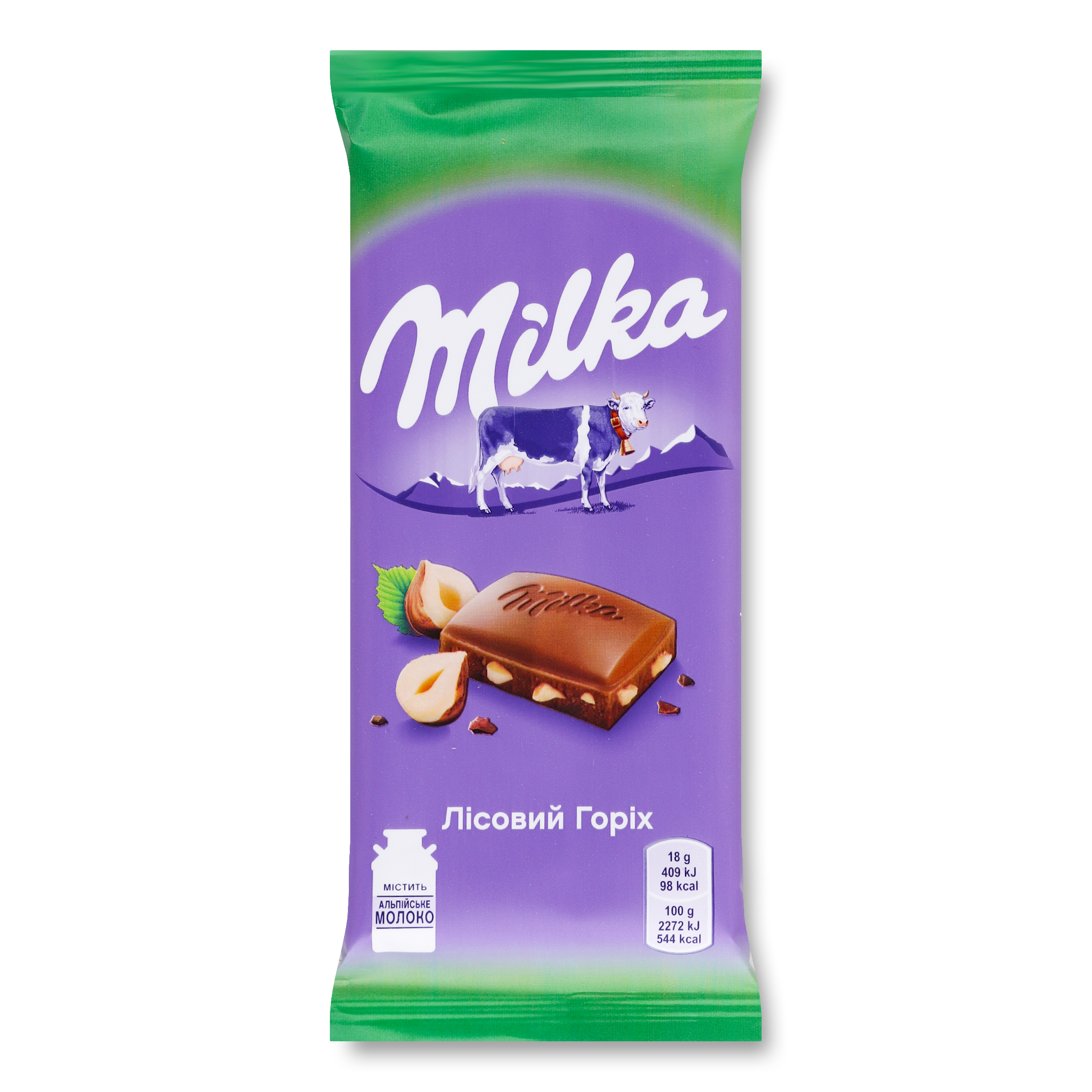 Шоколад Milka молочний з подрібненими лісовим горіхом 90г