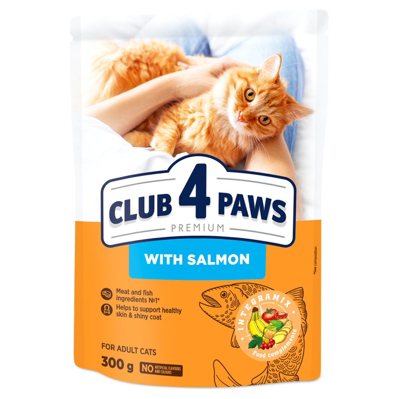Корм Клуб 4 Лапи Premium сухий з лососем для дорослих котів 300г