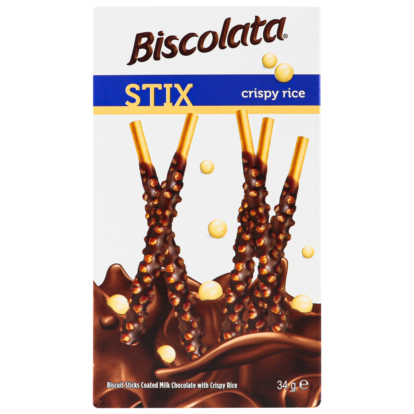 Соломка Biscolata Stix з рисовими кульками в молочному шоколаді 34г