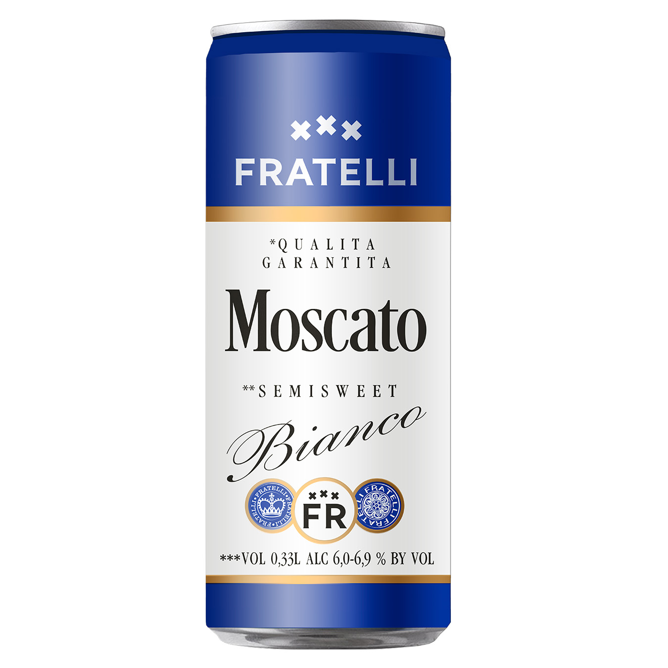 Напій винний ігристий Fratelli Moscato Bianco білий напівсолодкий 6,0-6,9% залізна банка 0,33л