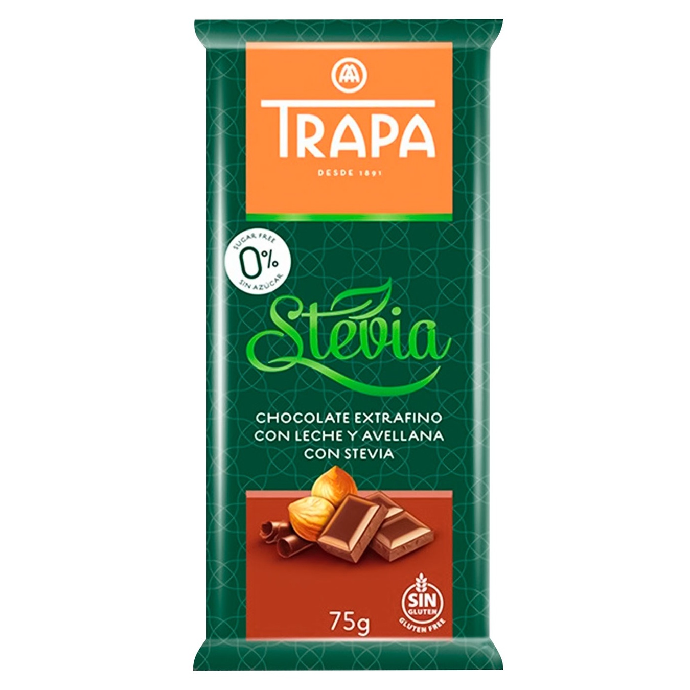 Шоколад Trapa Стевія молочний з фундуком 75г