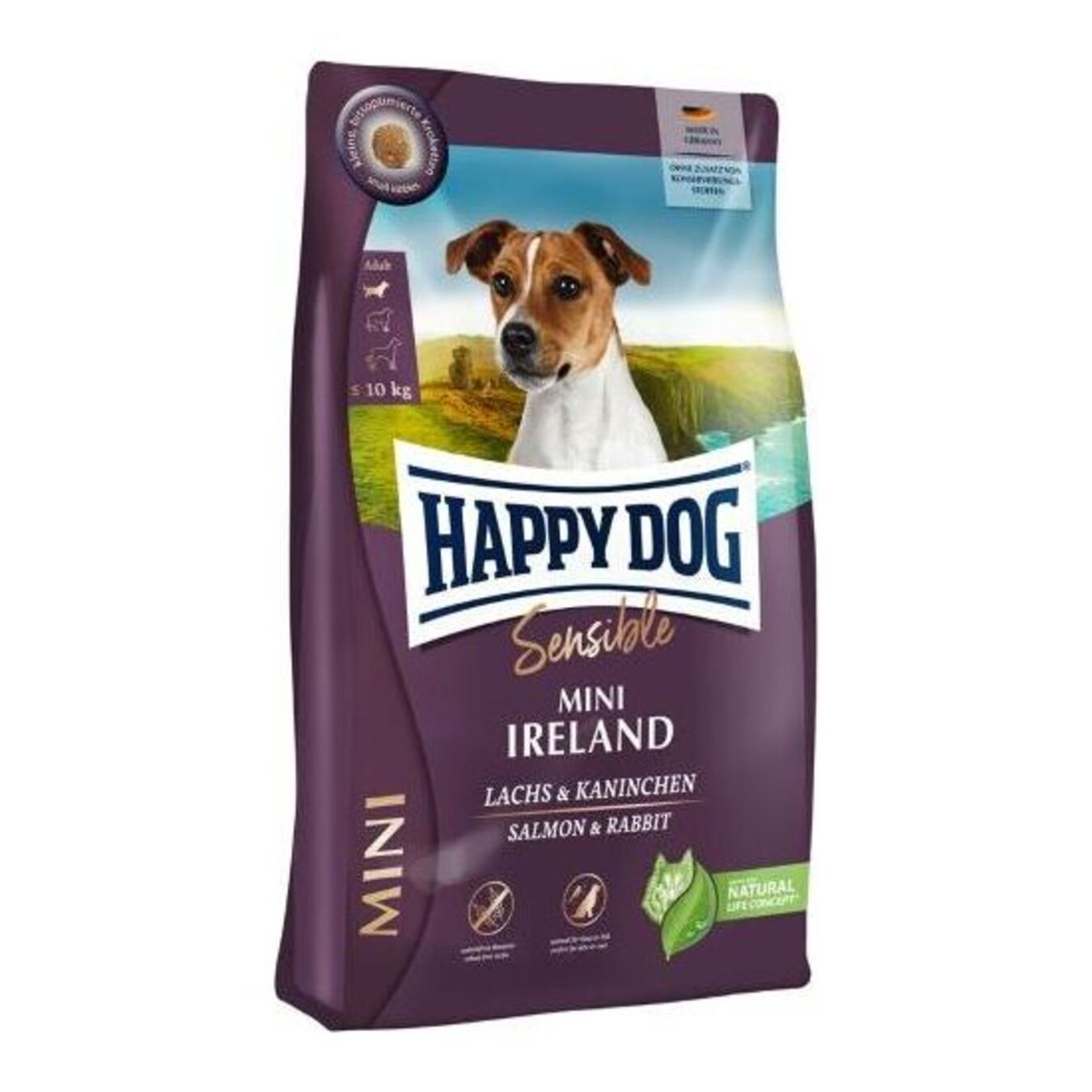 Корм для малих собак Happy Dog порід Mini Irland з м'ясом лосося та кролика сухий 800г