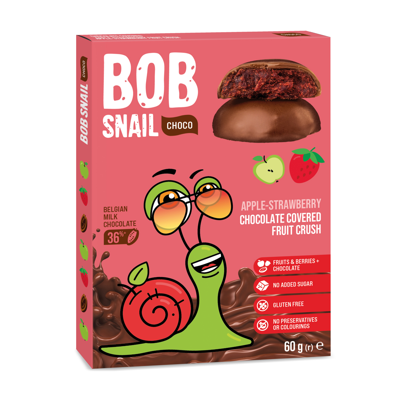 Цукерки Bob Snail яблучно-полуничні в молочному шоколаді 60г