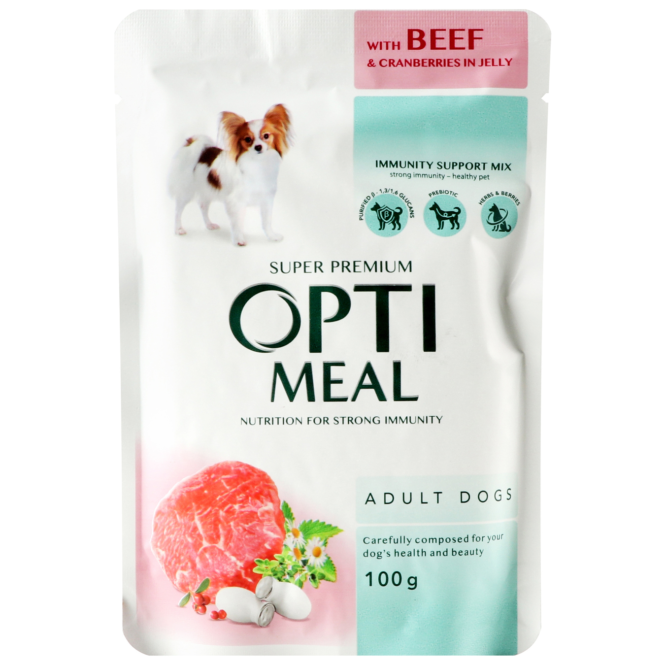 Корм для дорослих собак Optimeal з яловичиною та журавлиною у желе пауч 100г