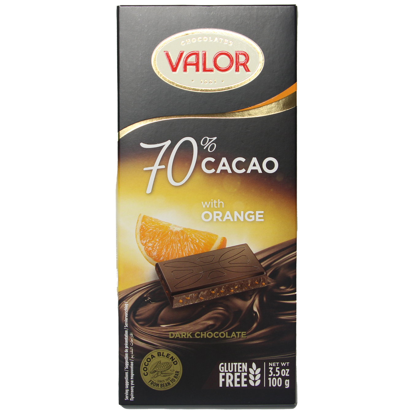 Шоколад чорний Valor з апельсином 70% 100г