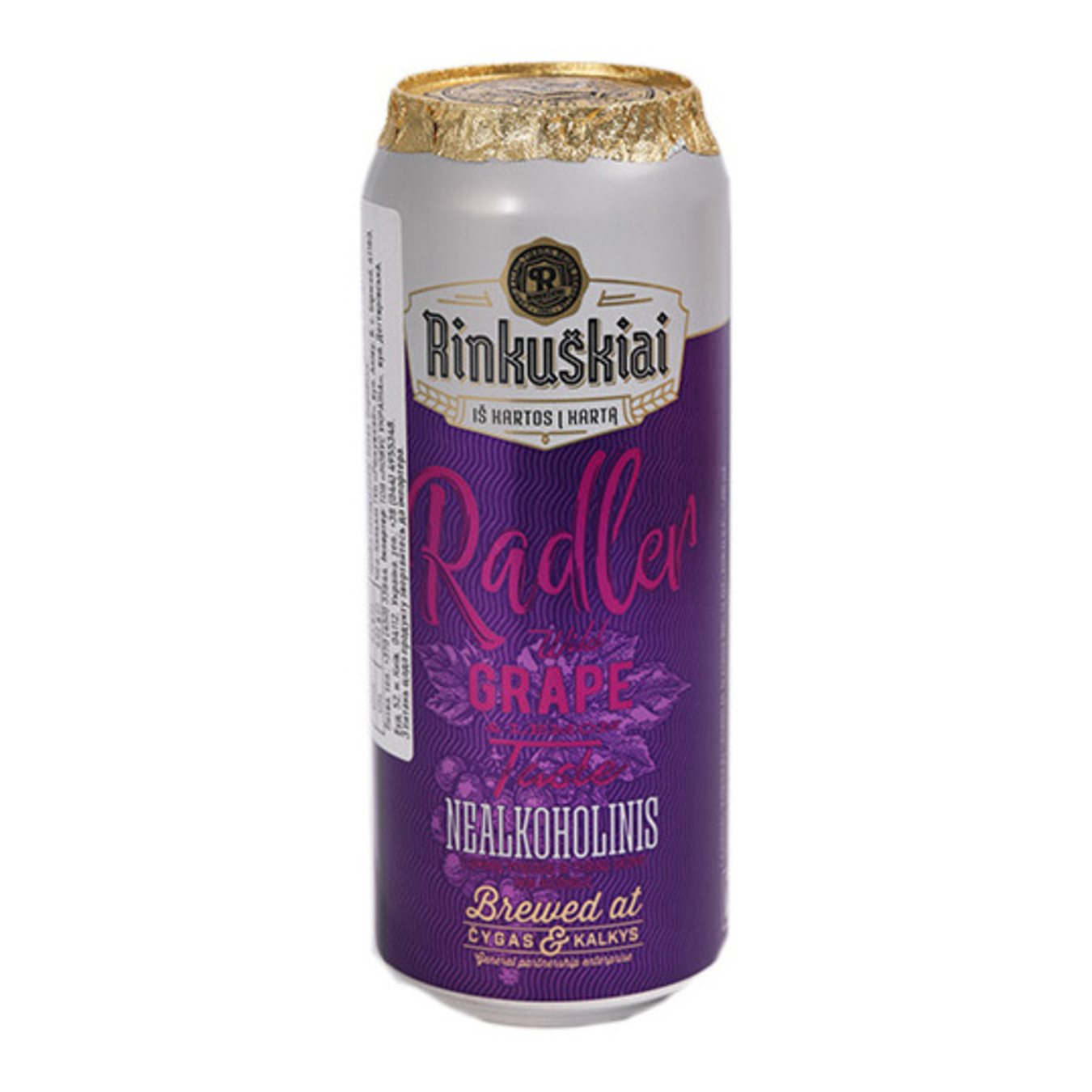 Напій пивний Rinkuskiai Radler Виноград та лимон безалкогольний залізна банка 0% 0.5л