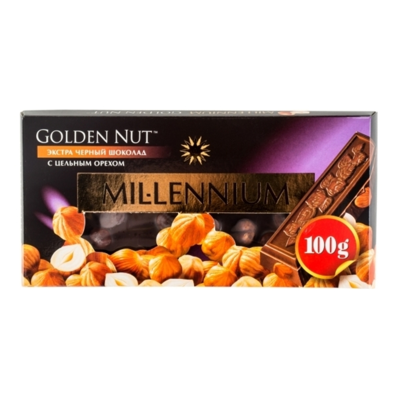 Шоколад Millennium Golden Nut чорний з цільними лісовими горіхами 90г