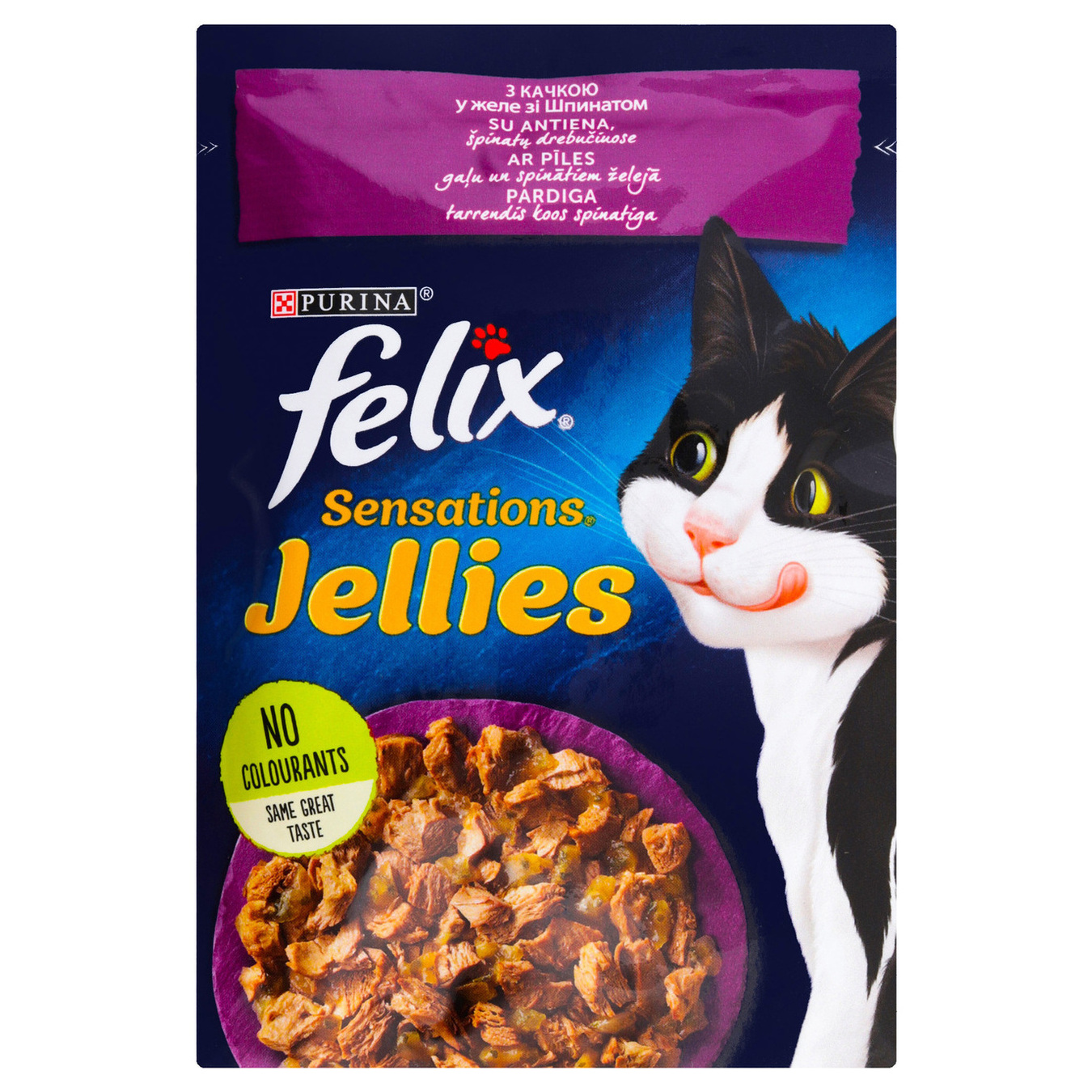 Корм консервований Felix Sensations Jellies з качкою в желе зі шпинатом для котів 85г
