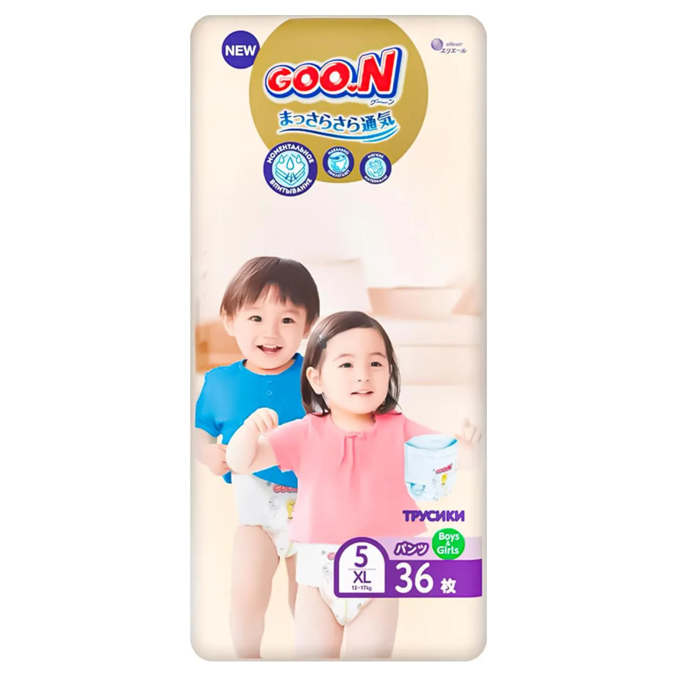 Підгузники трусики GOO.N Premium Soft для дітей 12-17кг розмір 5 XLунісекс 36шт