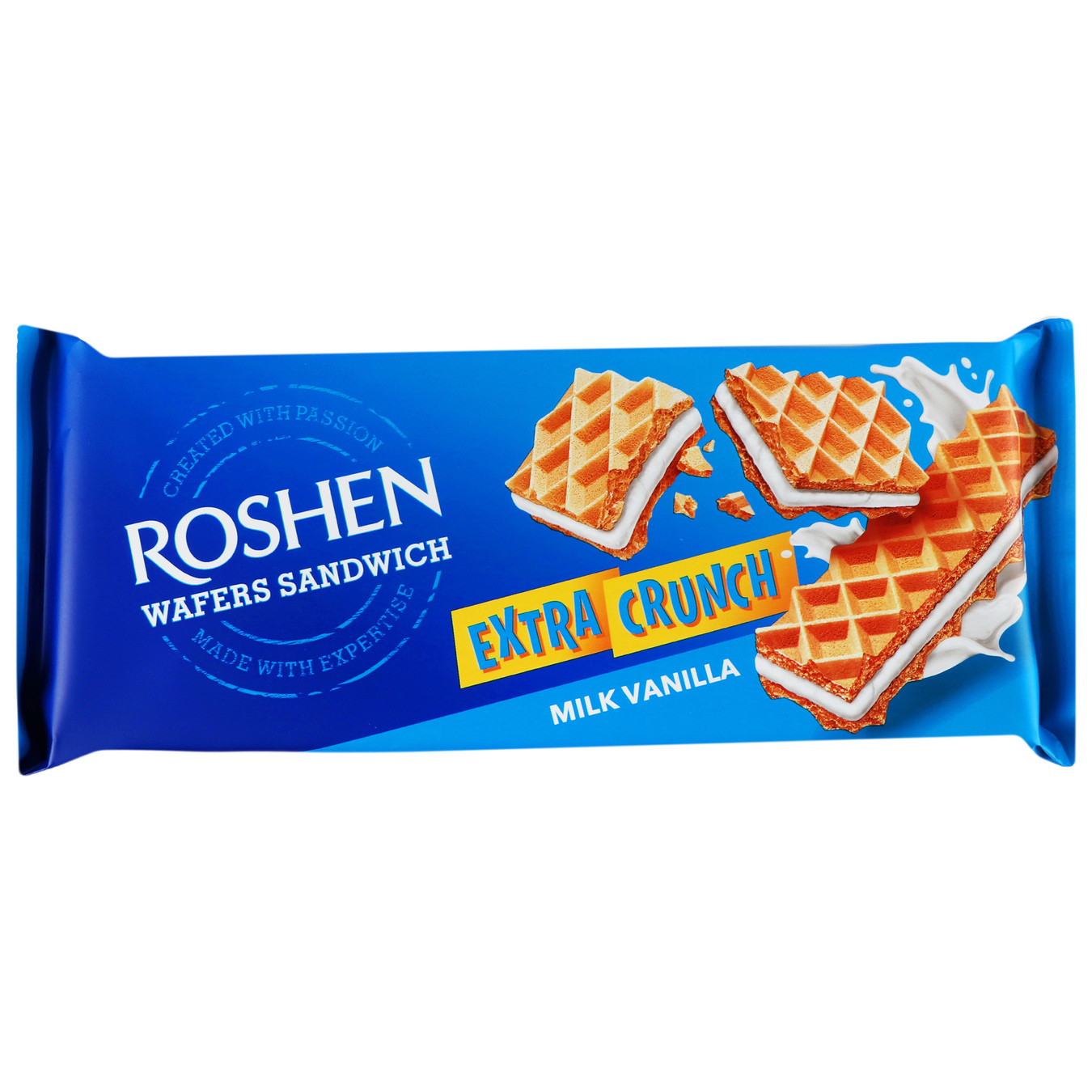 Вафлі Roshen wafers sandwich crunch молоко-ваніль 142г