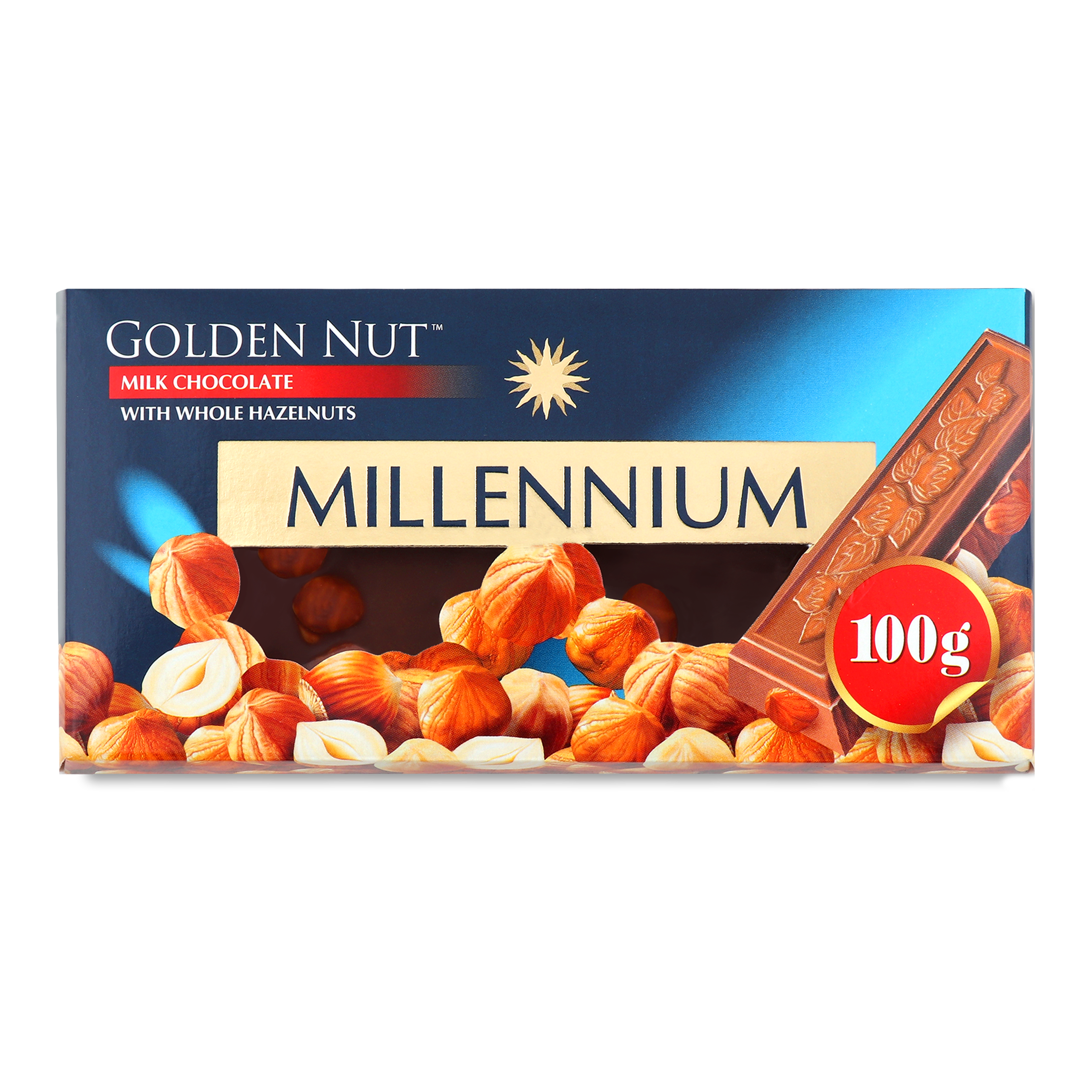 Шоколад Millennium Golden Nut молочний з цільними лісовими горіхами 90г