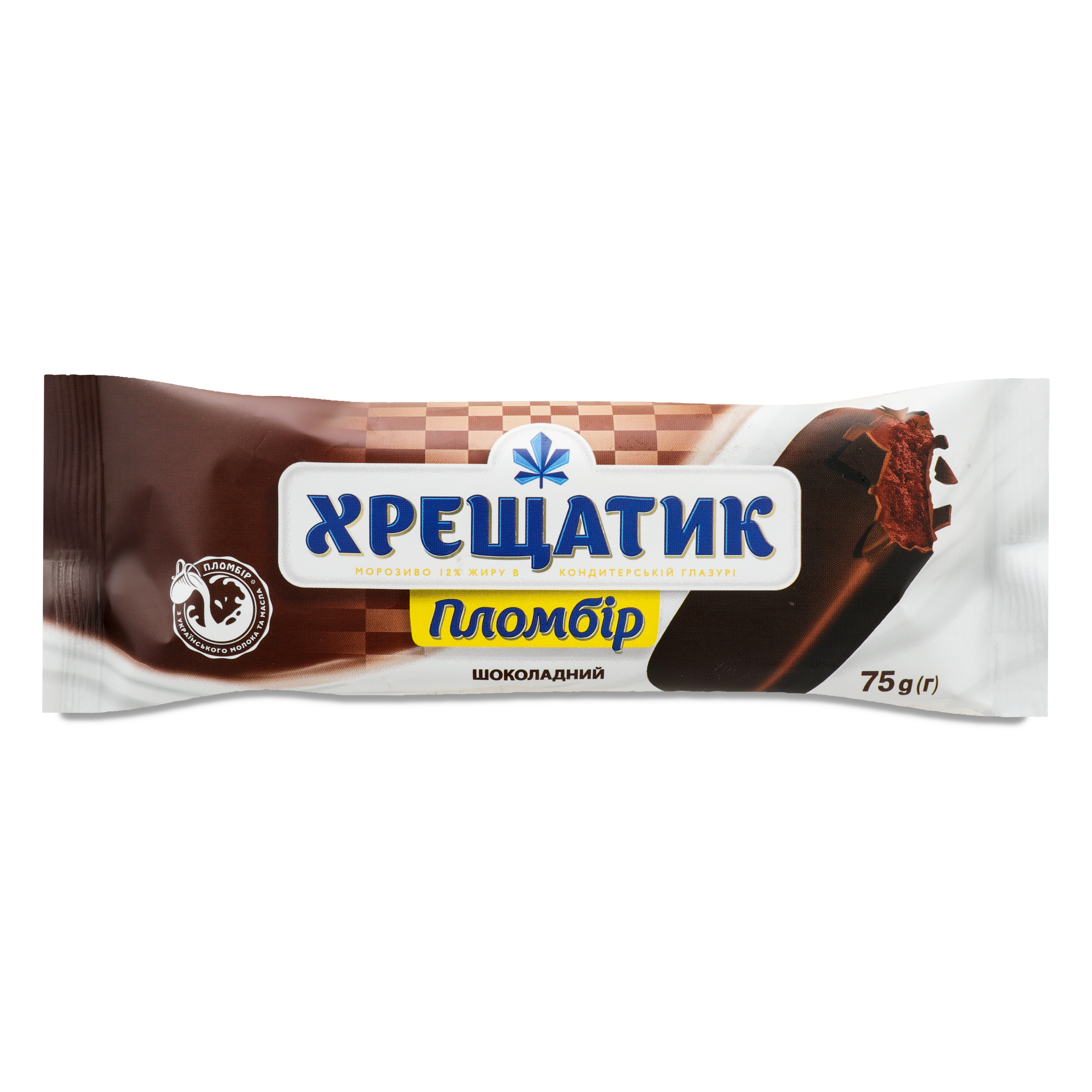 Морозиво Хрещатик пломбір шоколадний в кондитерській глазурі 75г 2