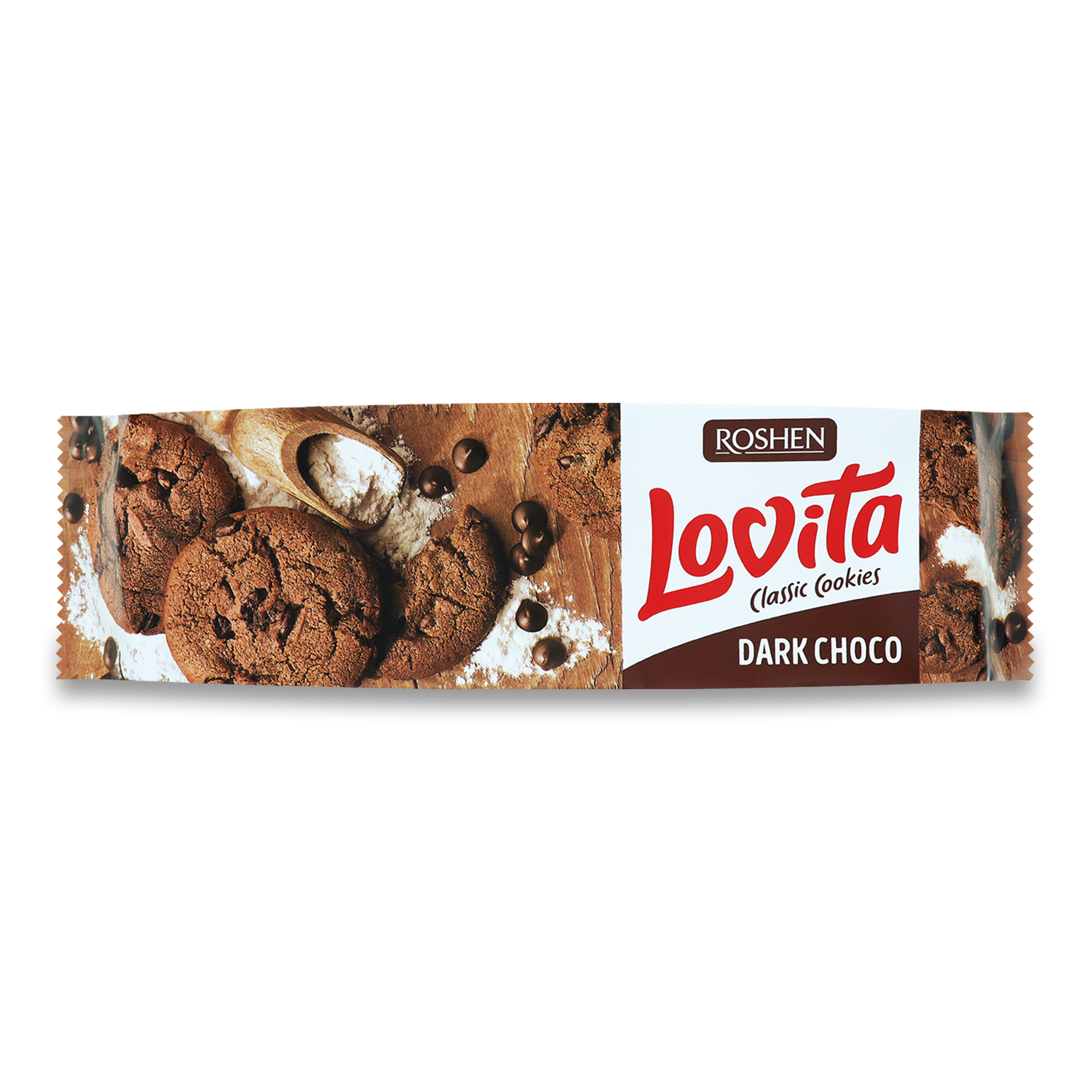 Печенье Roshen Lovita с какао и кусочками шоколадной глазури 150г