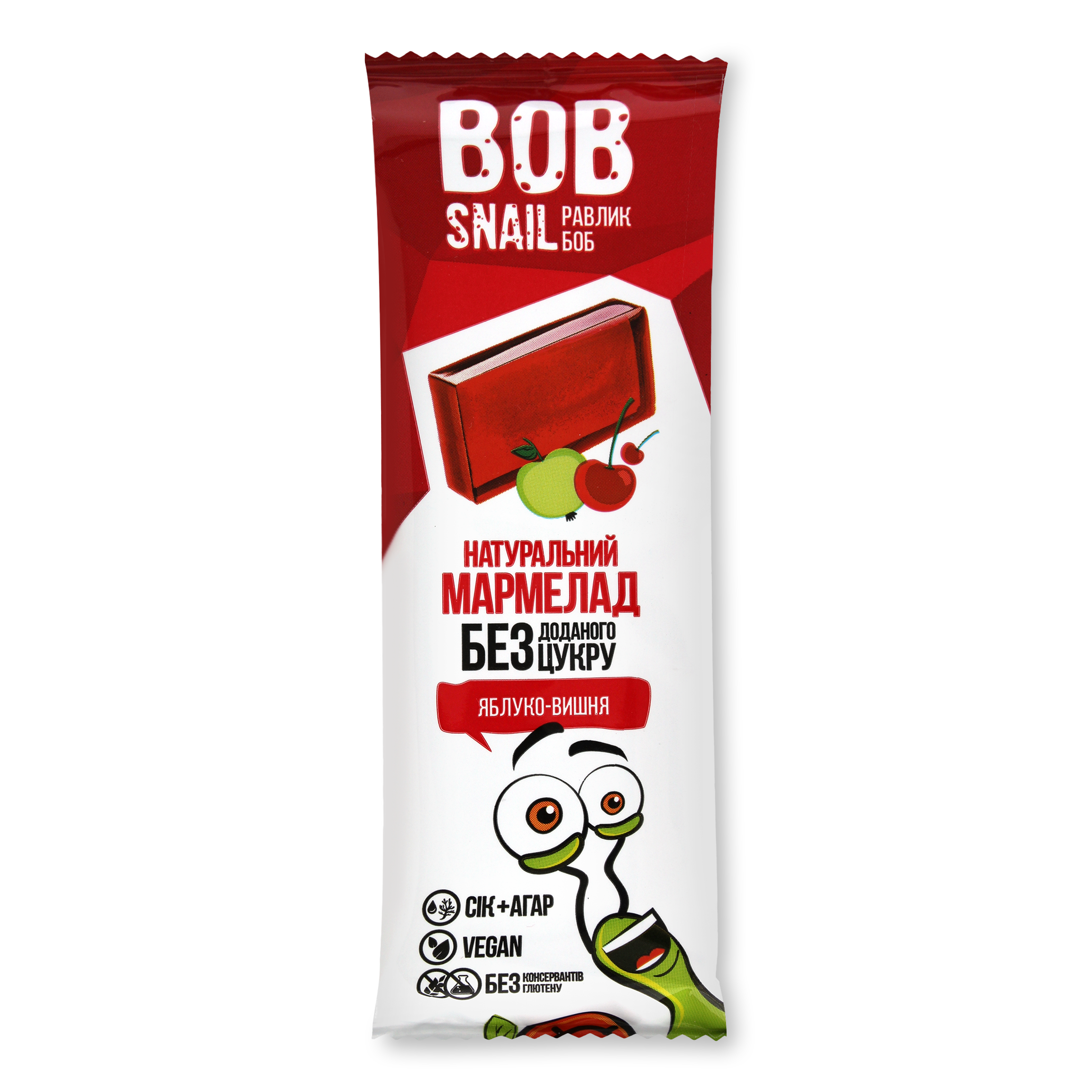 Мармелад Bob Snail фруктово-ягодный Яблоко-Вишня без сахара 38г