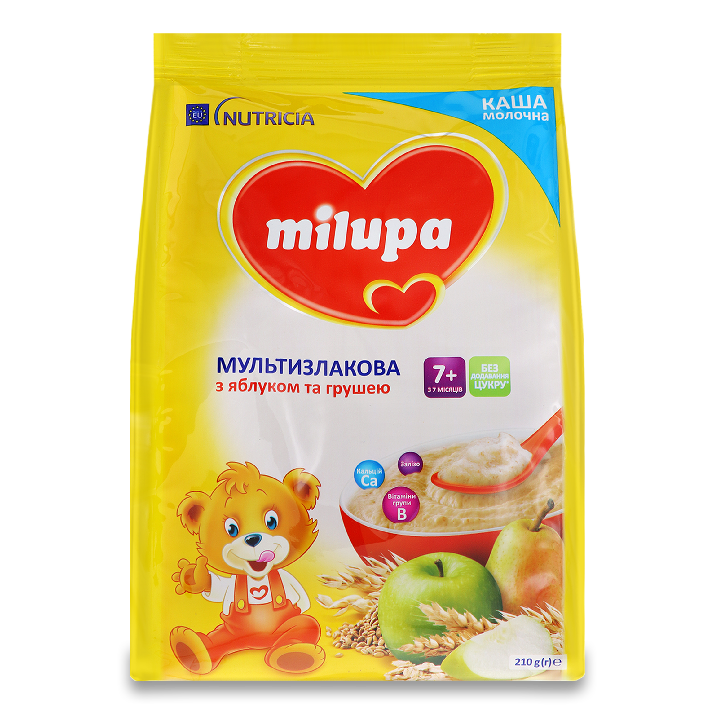 Каша молочна суха Milupa мультизлакова швидкорозчинна з яблуком та грушею для дітей від 7-ми місяців 210г