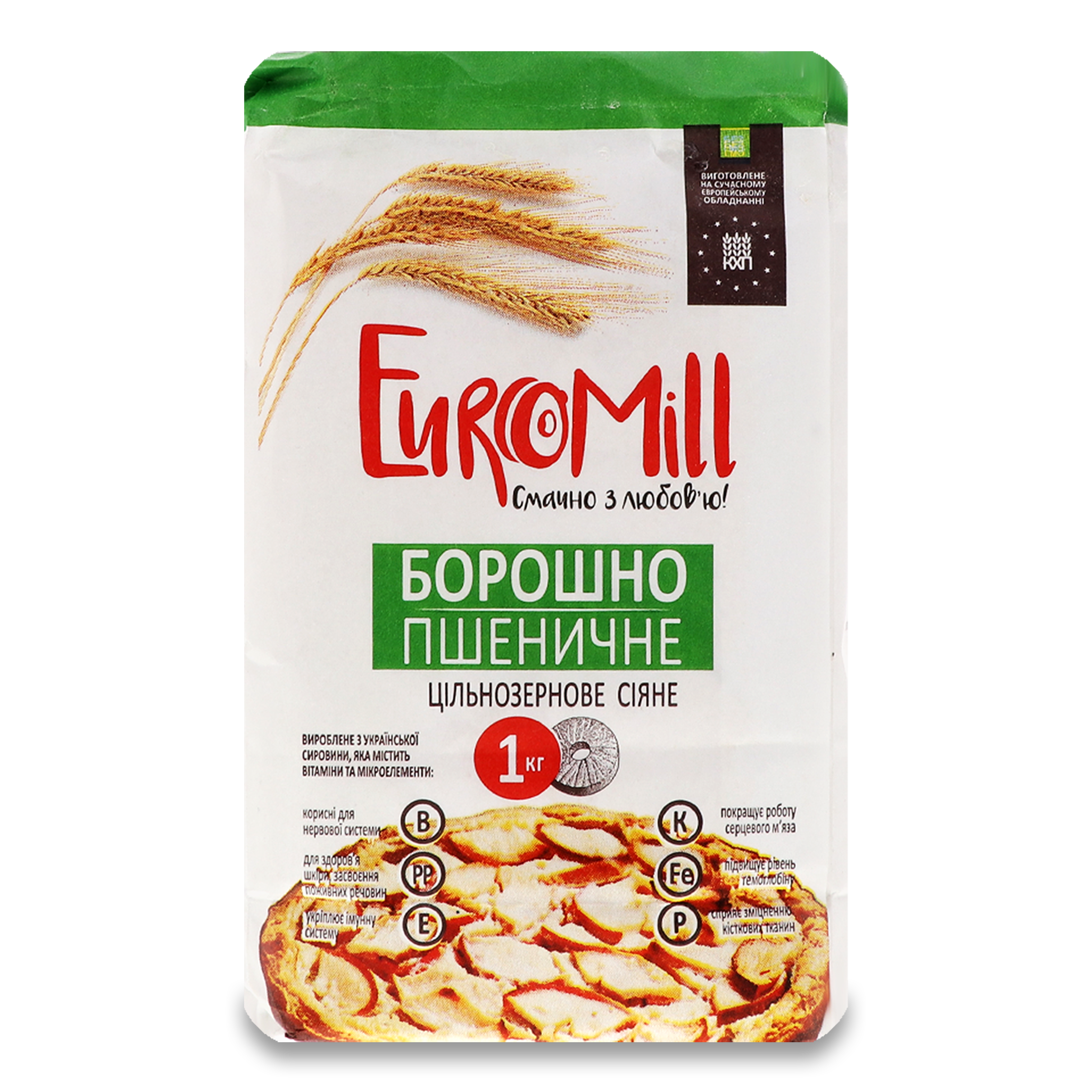 Борошно EuroMill пшеничне цільнозернове 1кг