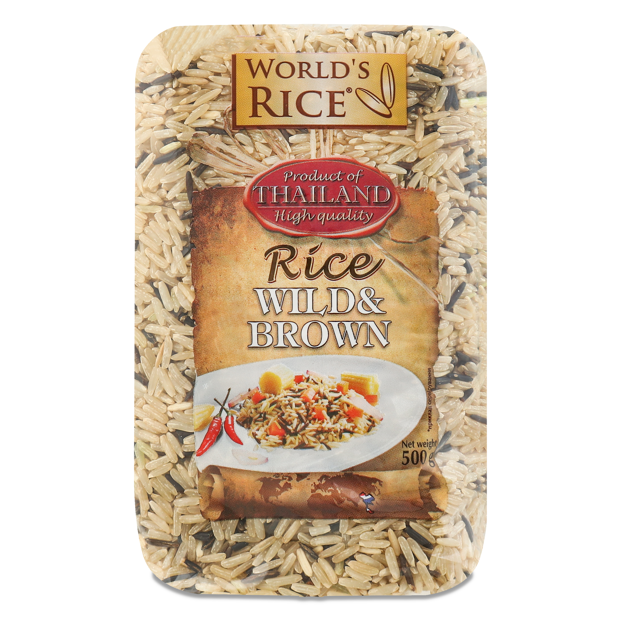Рис World's Rice смесь нешлифованного длиннозернистого и дикого 500г