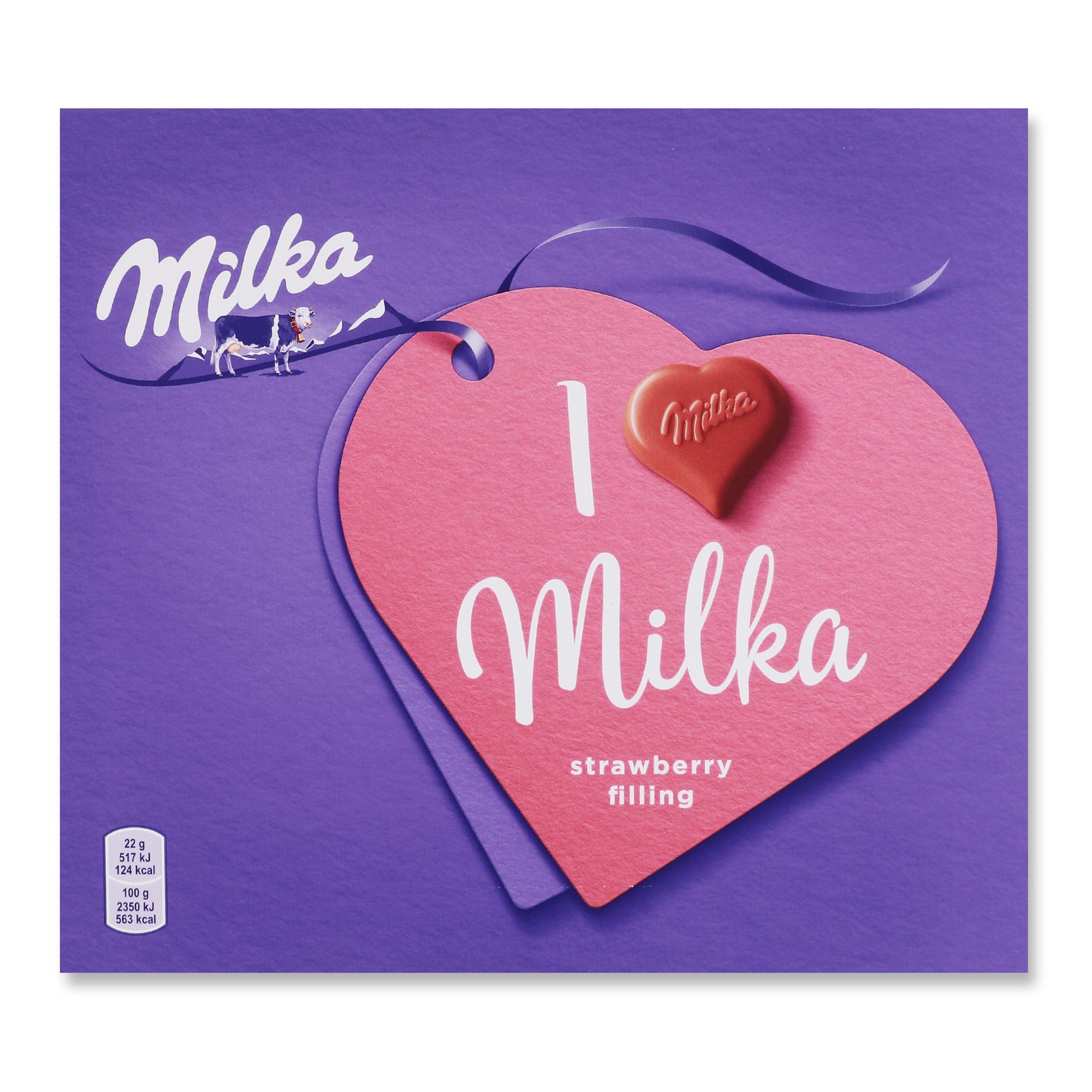 Цукерки з молочного шоколаду Milka кремово-полунична начинка 110г