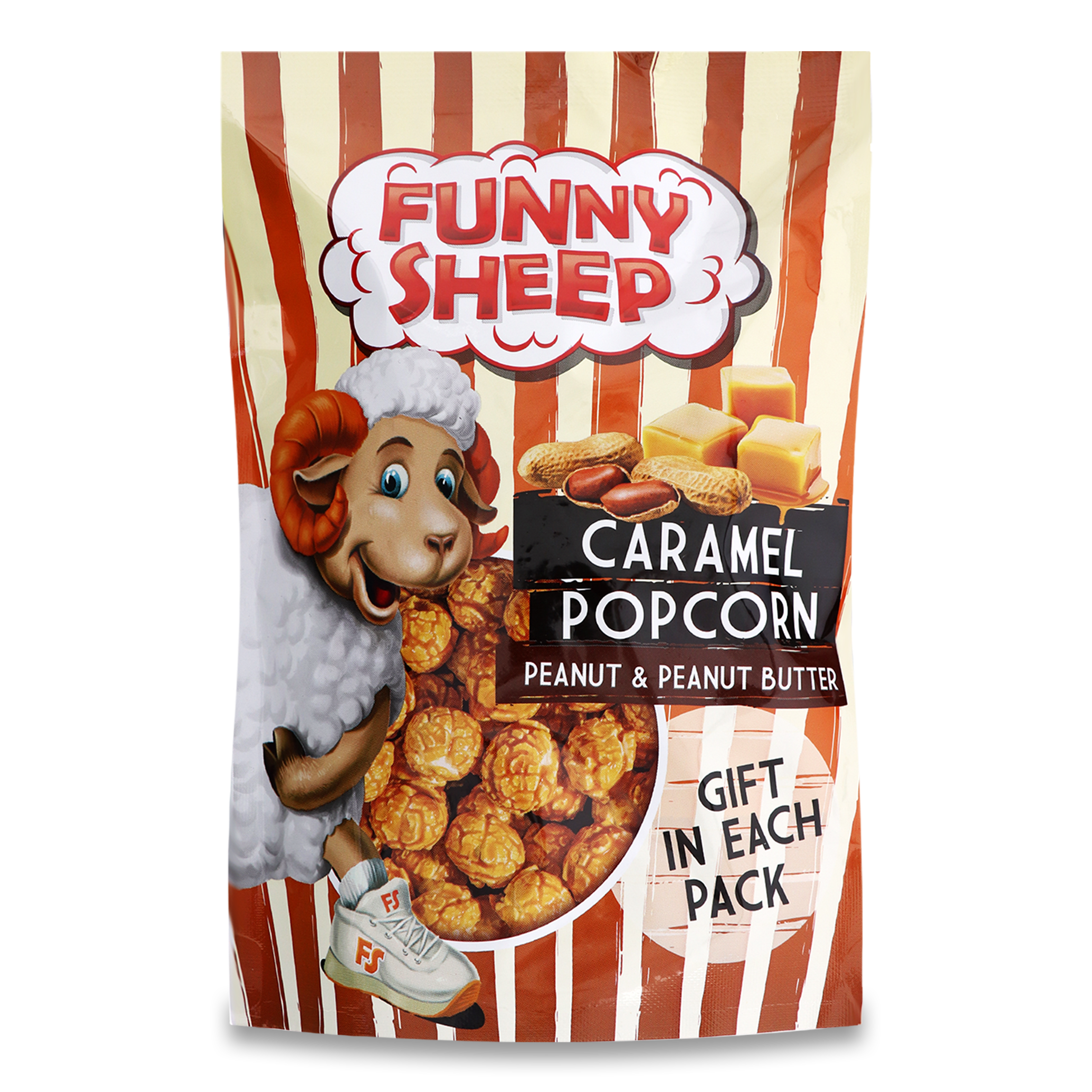 Попкорн Funny Sheep у карамелі з арахісом та арахісовим маслом 100г