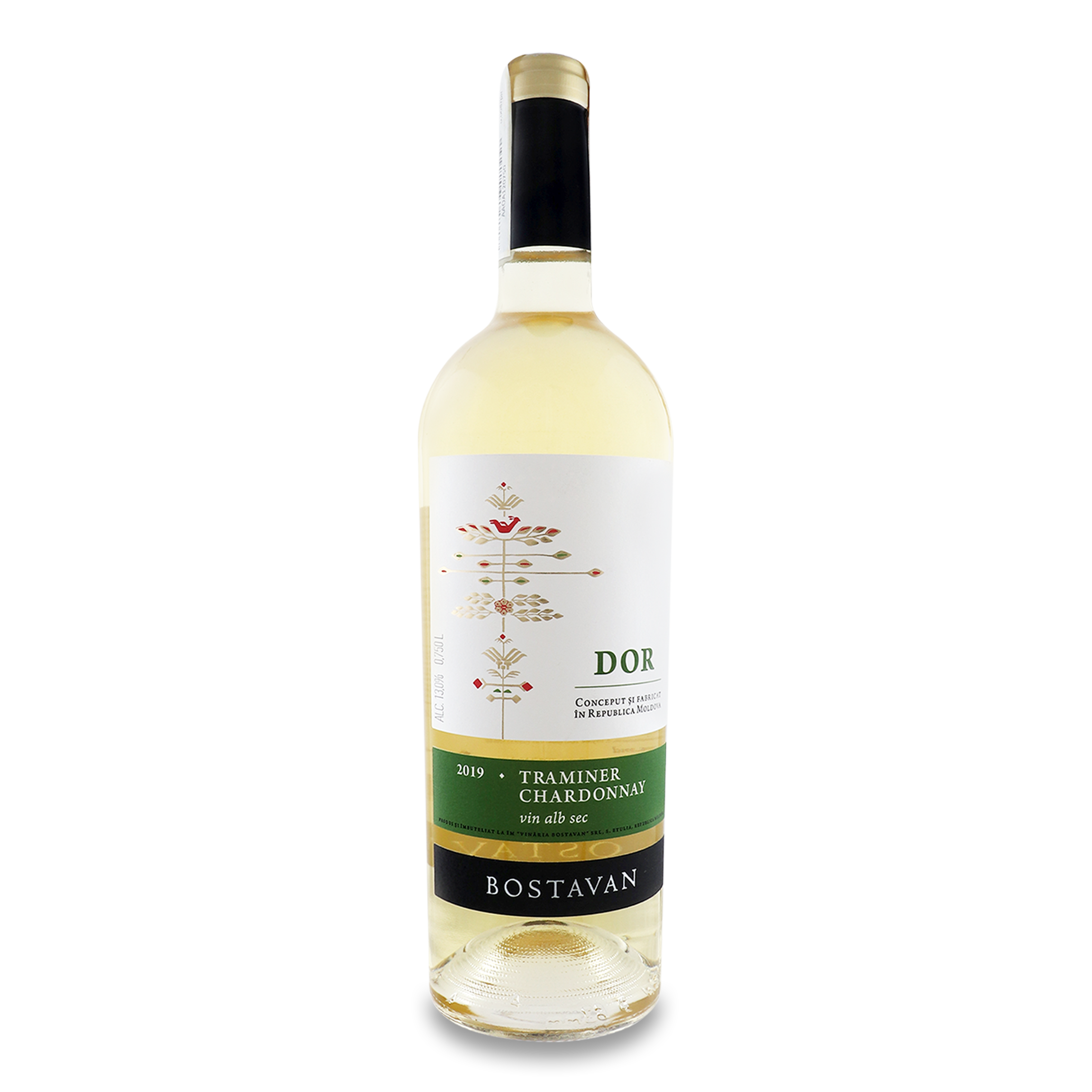 Вино Bostavan DOR Traminer-Chardonnay біле сухе 13% 0,75л 2