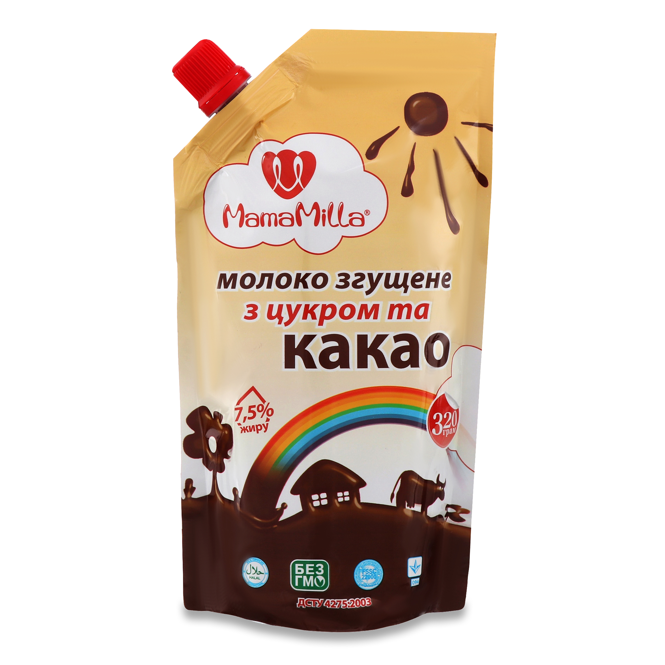 Молоко сгущенное MamaMilla с сахаром и какао 7,5% 320г дой-пак

