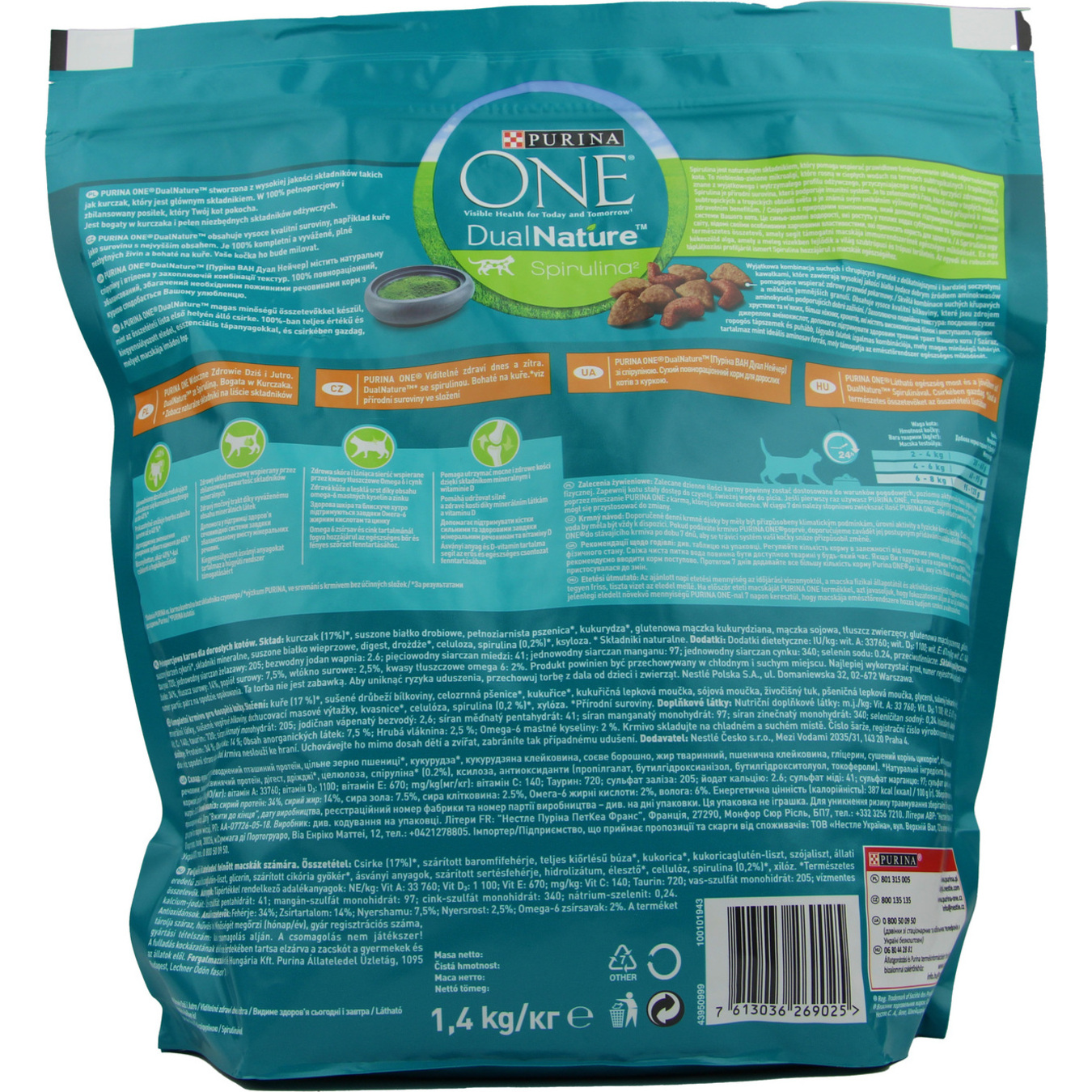 Purina One DualNature Spirulina with chicken for cats food 1,4kg 2