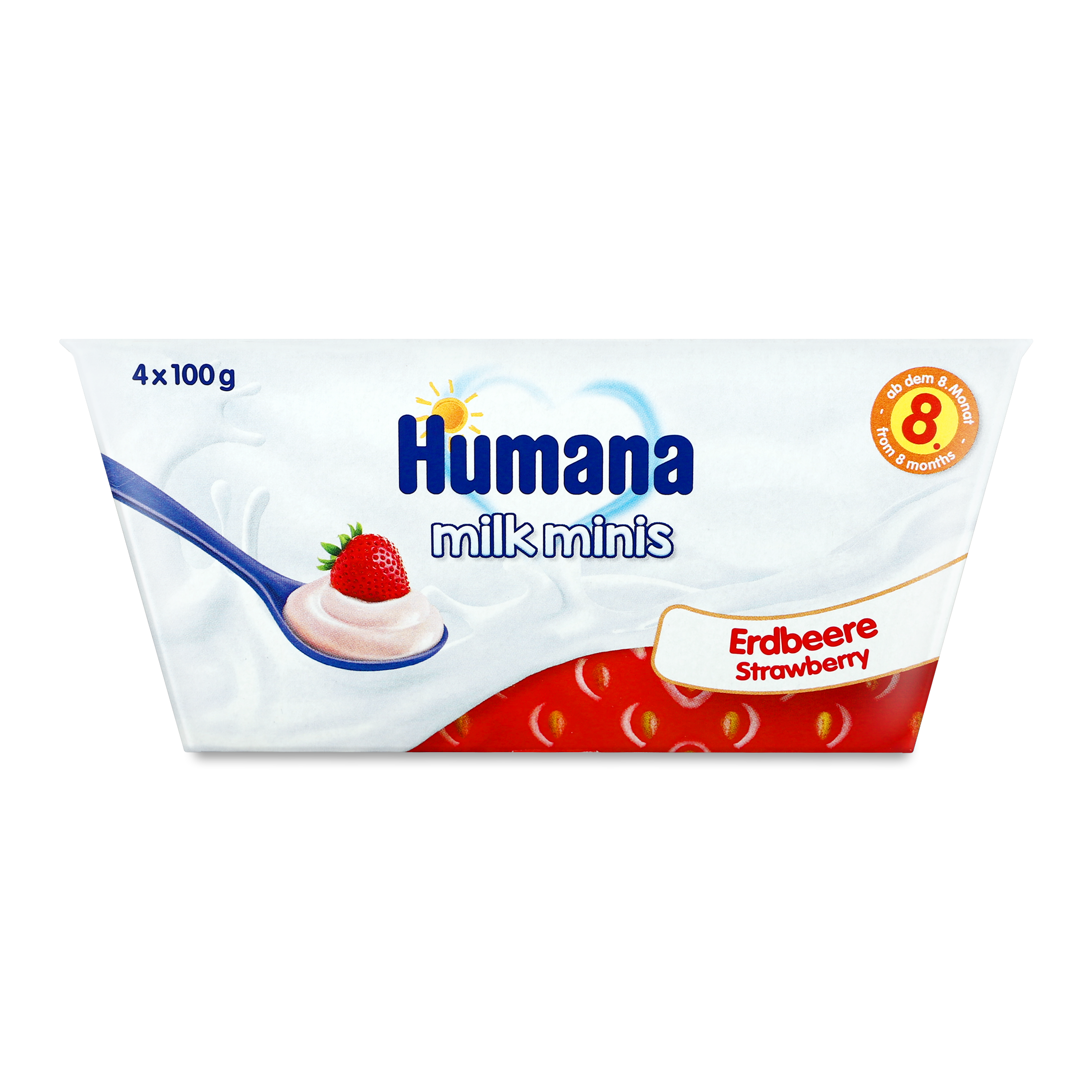 Продукт кисломолочний Humana з полуницею та натуральними пребіотиками для дітей з 6 місяців 2.8% 4х100г