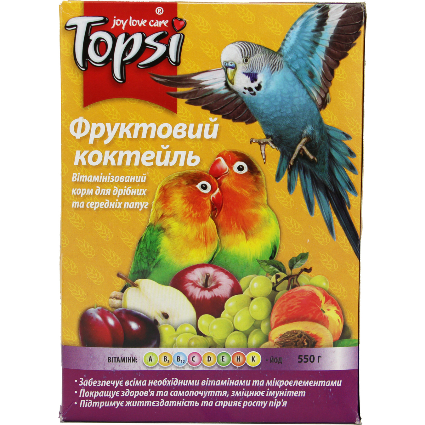 Корм Topsi Фруктовий коктейль вітамінізований для дрібних та середніх папуг 550г