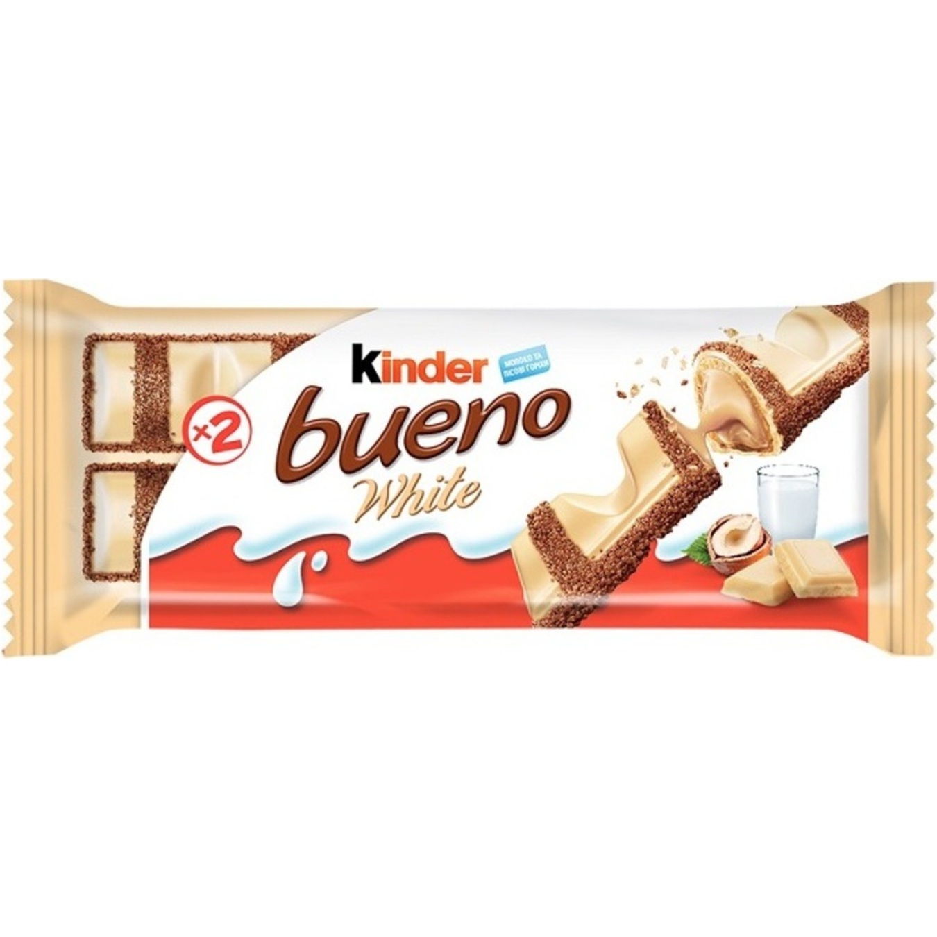 Вафлі Kinder Bueno White з молочно-горіховою начинкою вкриті білим шоколадом 39г