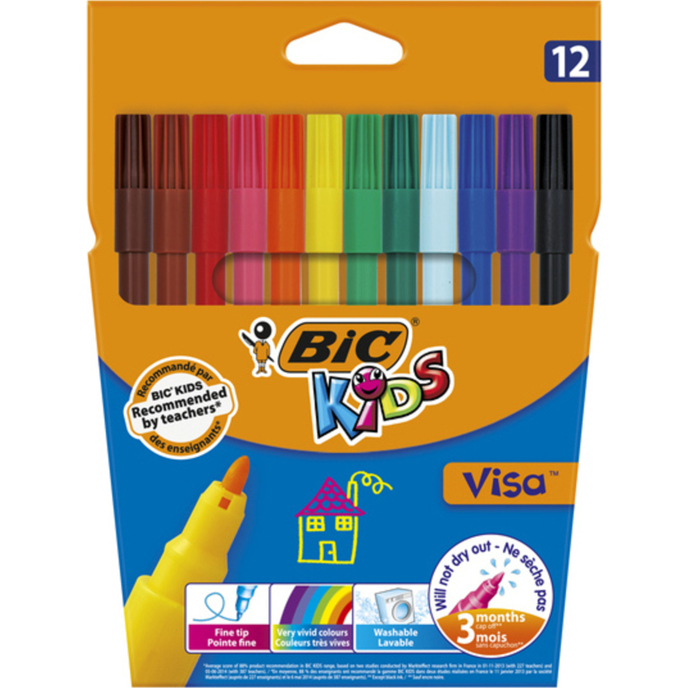 BIC 12 Kids Visa felt-tip pens are colored