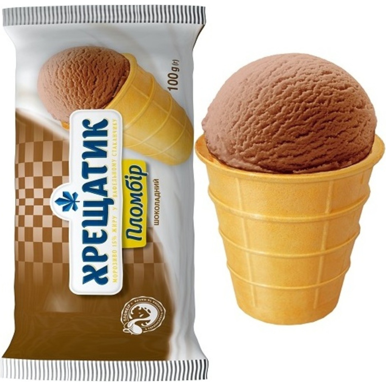 Морозиво Хрещатик пломбір шоколадний у вафельному стаканчику 100г