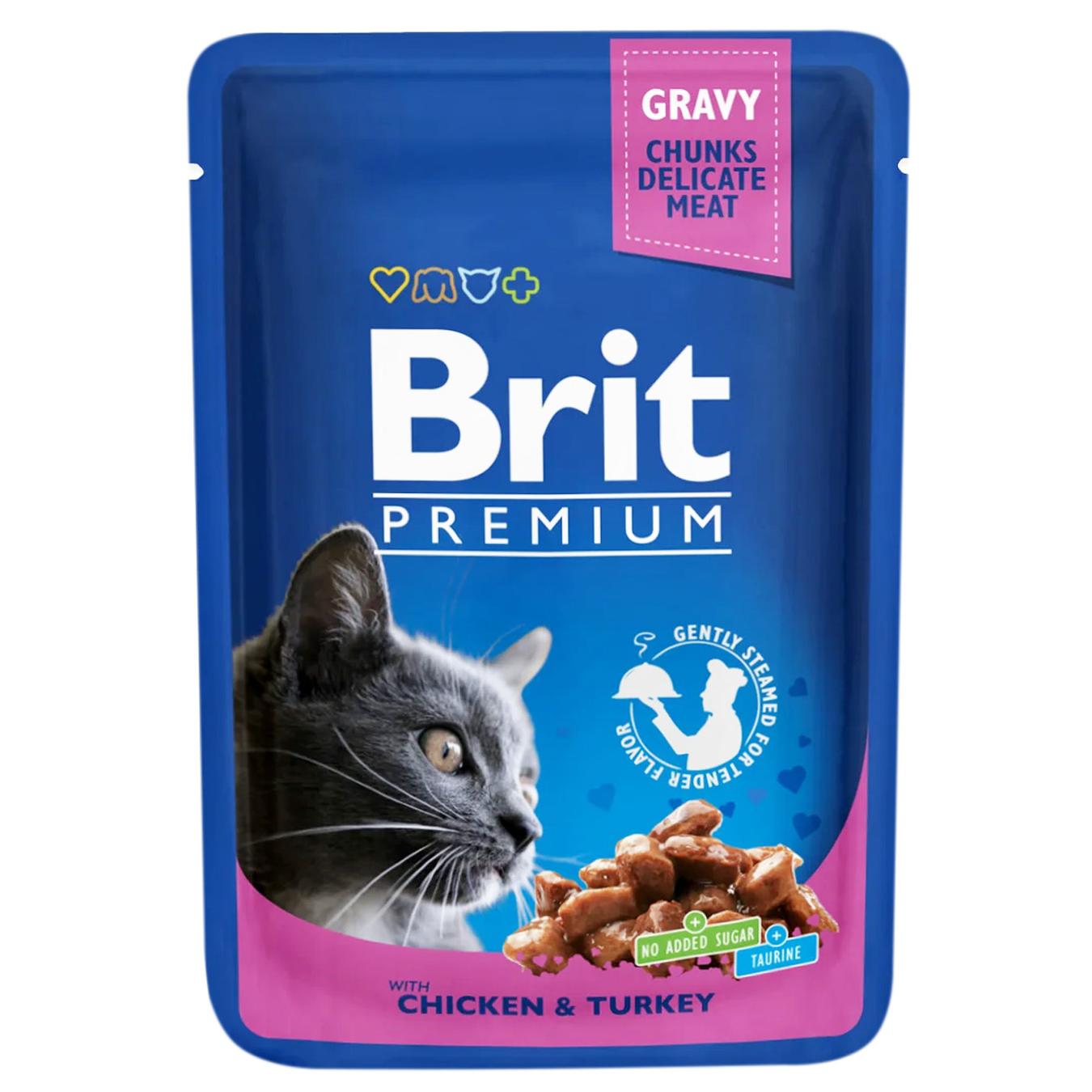 Корм Brit Premium консервований з куркою та індичкою для котів 100г