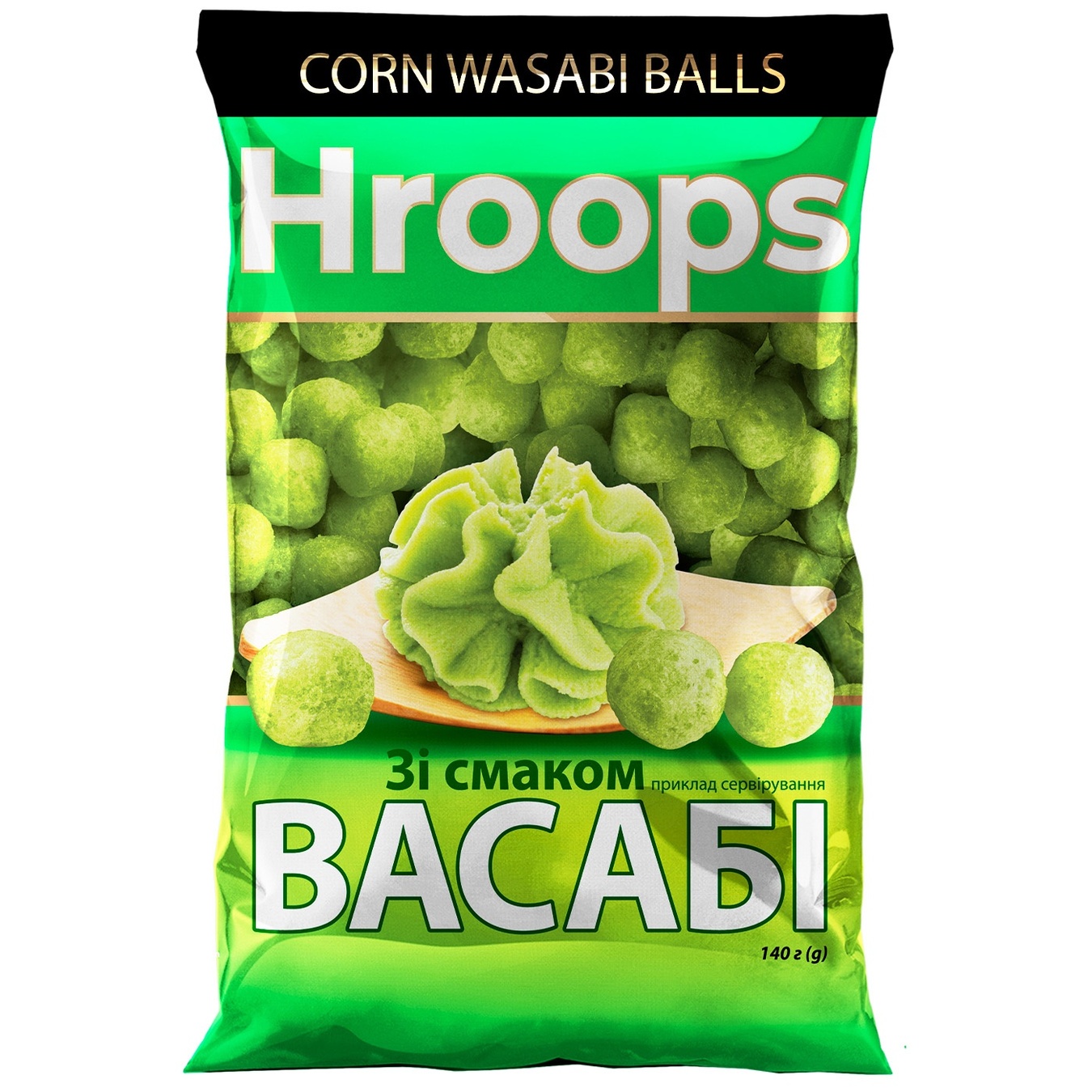 Hroops corn snacks wasabi flavor 140g