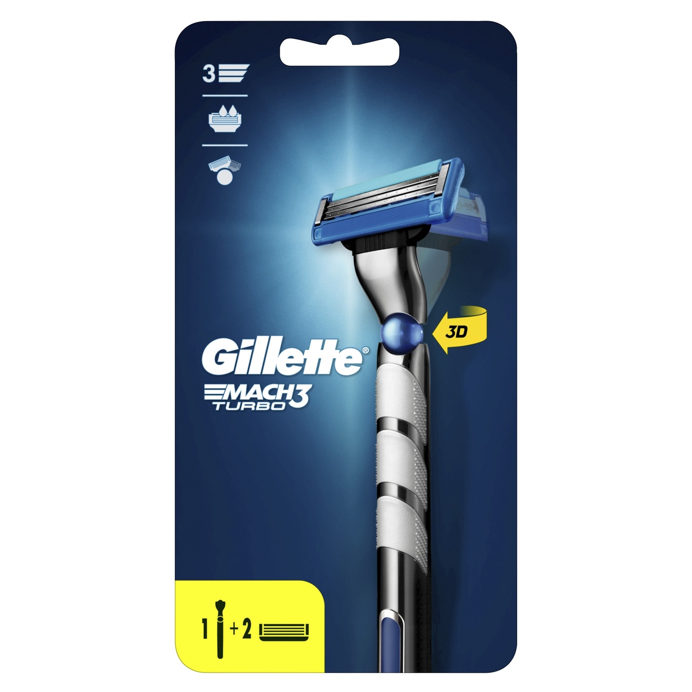Gillette Mach3 Turbo 3D razor with 2 replaceable cartridges