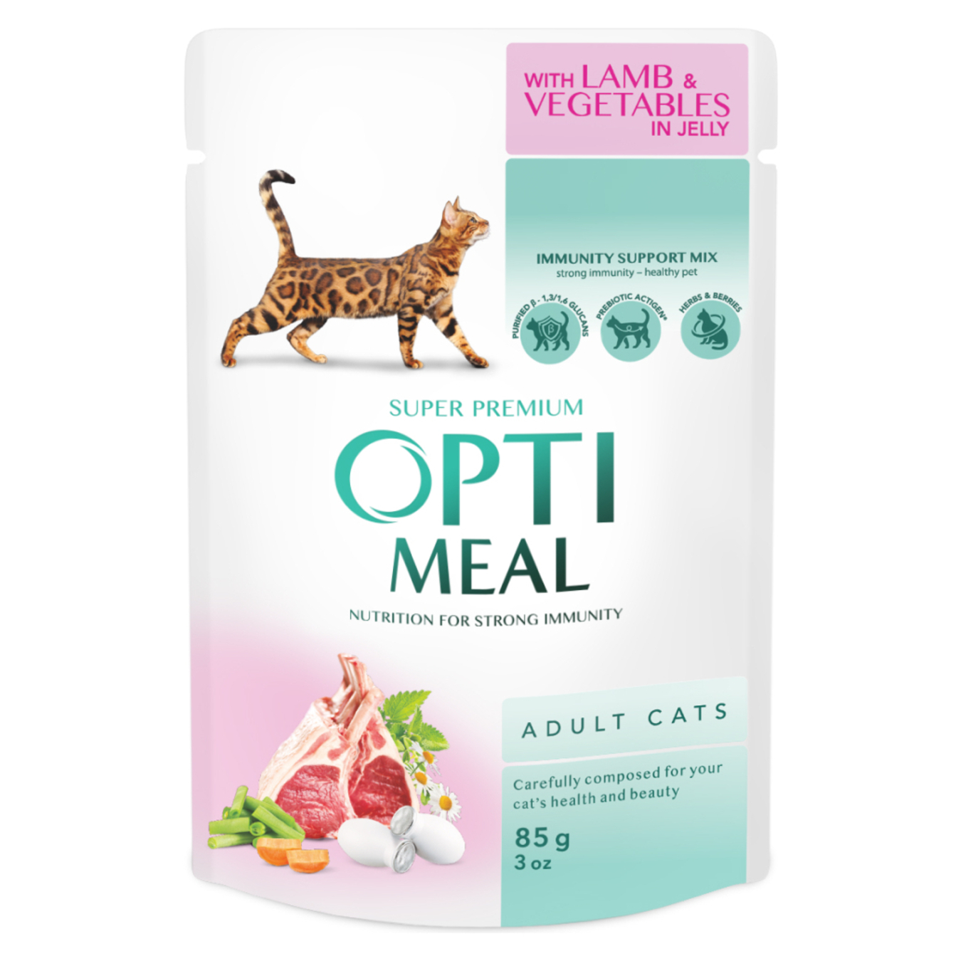 Корм Optimeal з ягням та овочами в желе для дорослих котів 85г
