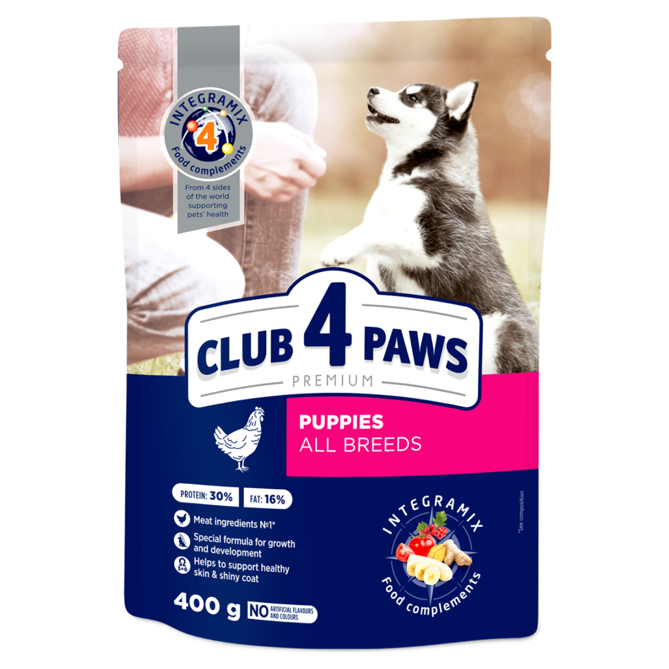 Club 4 Paws Premium dry pet food for puppies Rich in chicken 400g