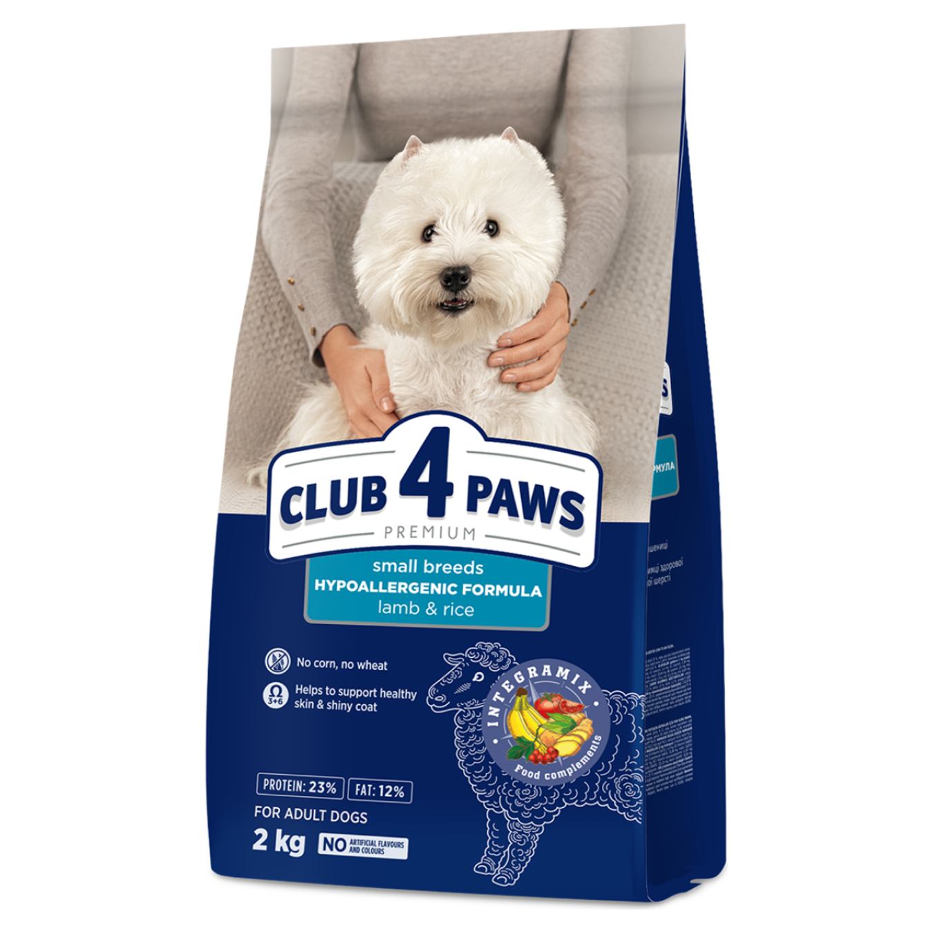 Корм сухий CLUB 4 PAWS Преміум повнораціонний Ягня та рис для дорослих собак малих порід 2 кг