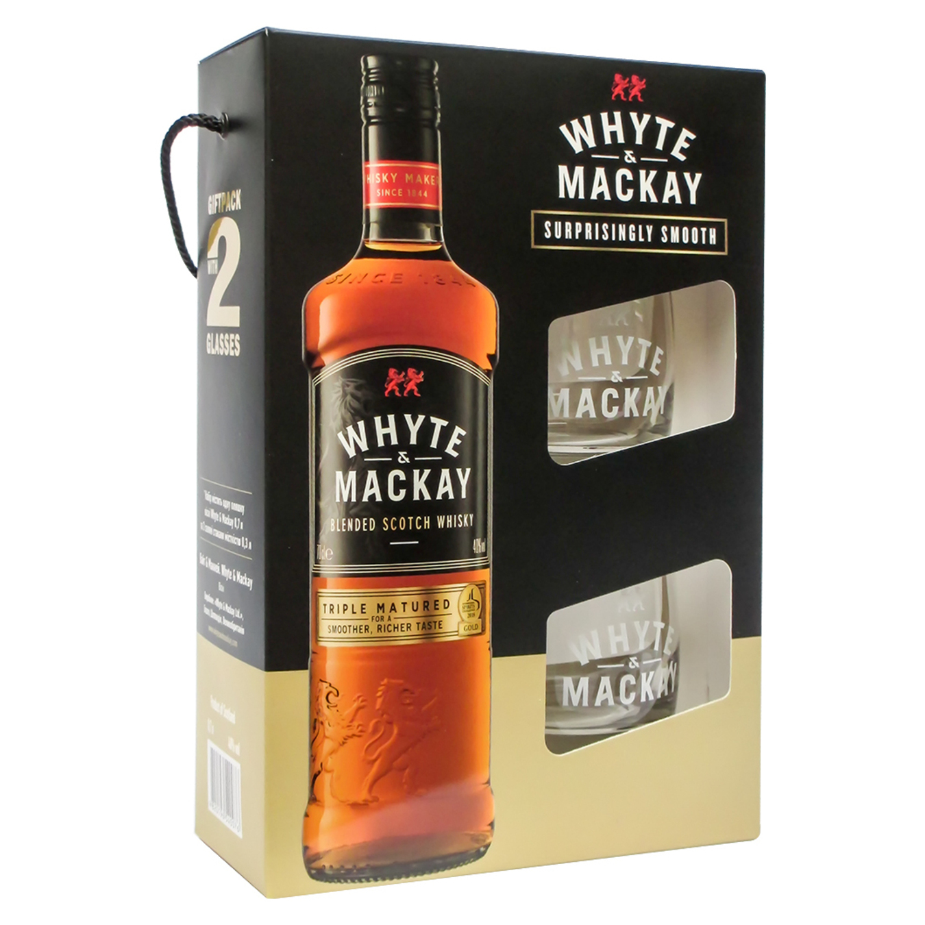 Whyte&Mackay 40% whiskey set 0.7l + 2 glasses