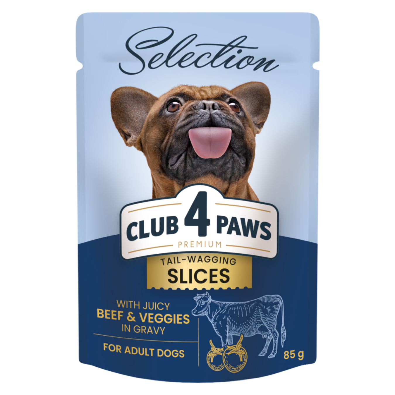 Корм консервований Club 4Paws Преміум Плюс Селекшн повнораціонний для дорослих собак малих порід шматочки з яловичиною та овочами в соусі 85г