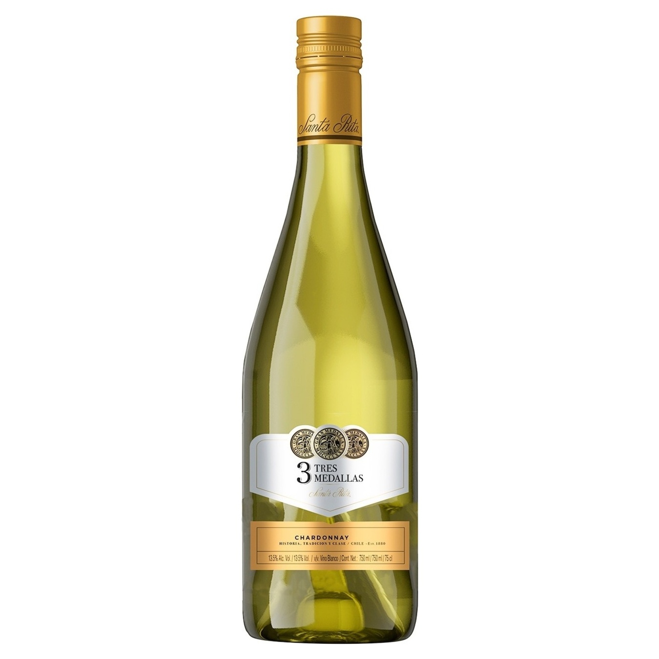 Вино Santa Rita 3 Medallas Chardonnay белое сухое 13,5% 0,75л
