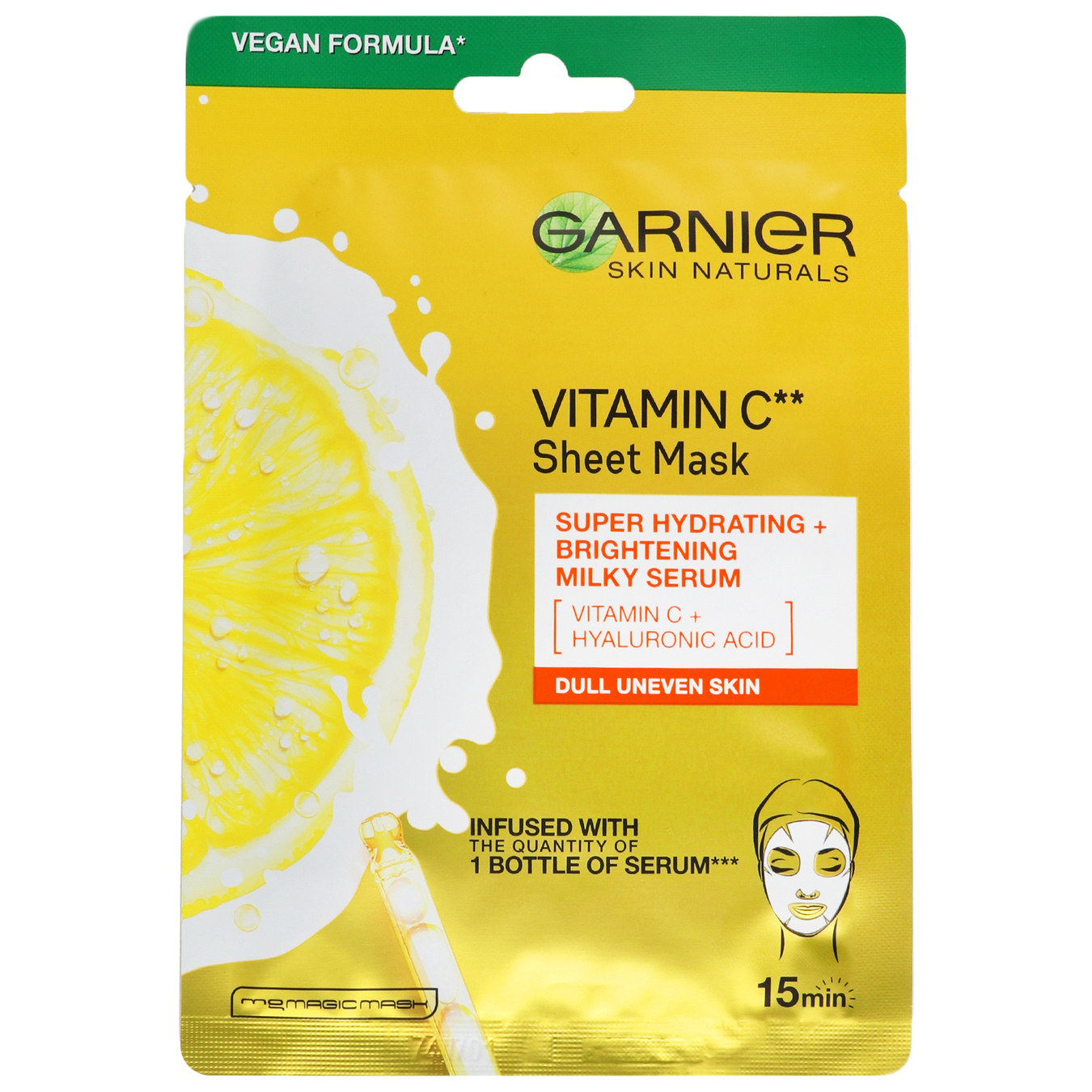 Маска тканинна Garnier Skin Naturals з вітаміном С для тьмяного та нерівномірного тону шкіри обличчя 28г