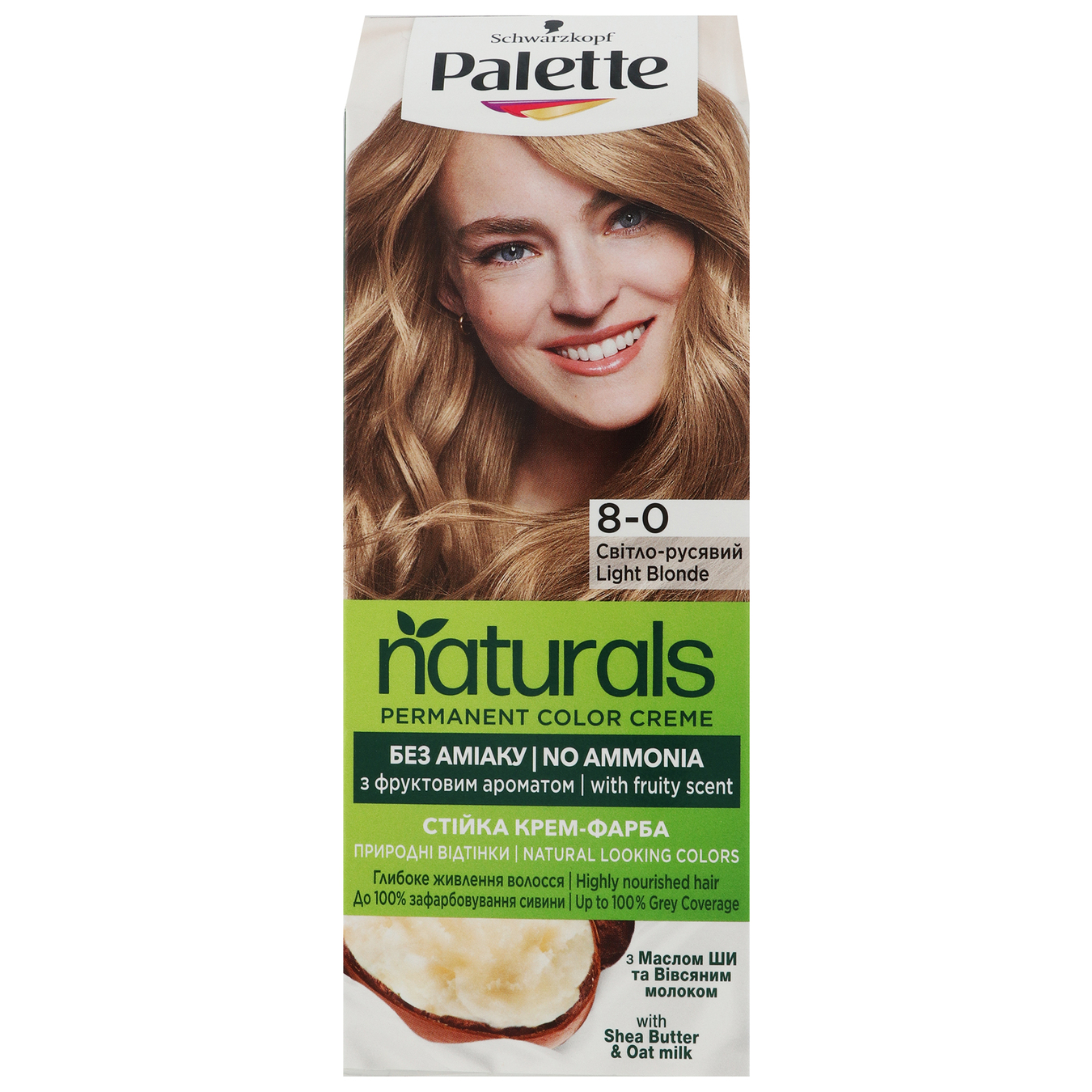 Cream-dye Palette Naturals 8-0 Light blond without ammonia for permanent hair 110ml