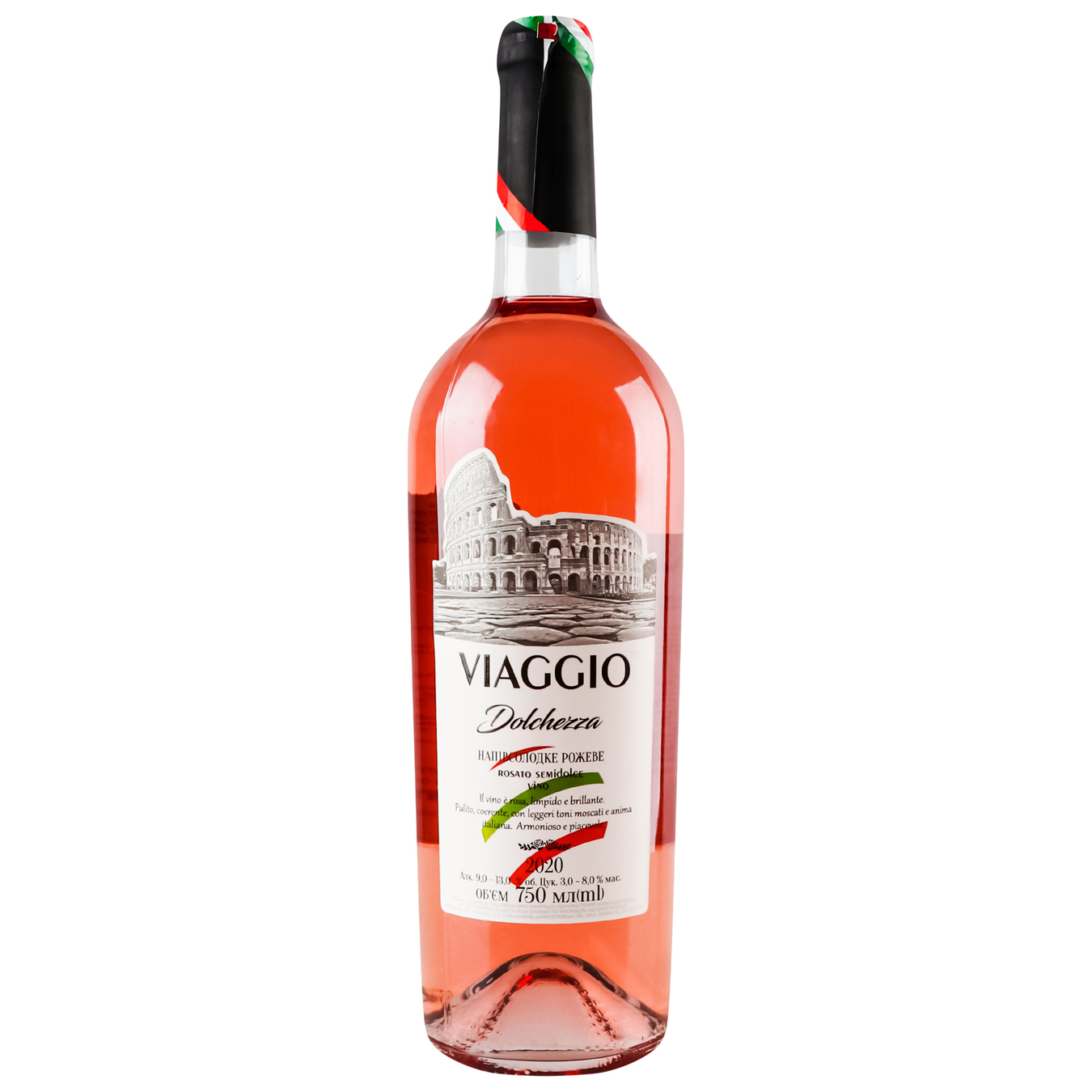 Вино Viaggioi Dolchezza розовое полусладкое 9,5-14% 0,75л