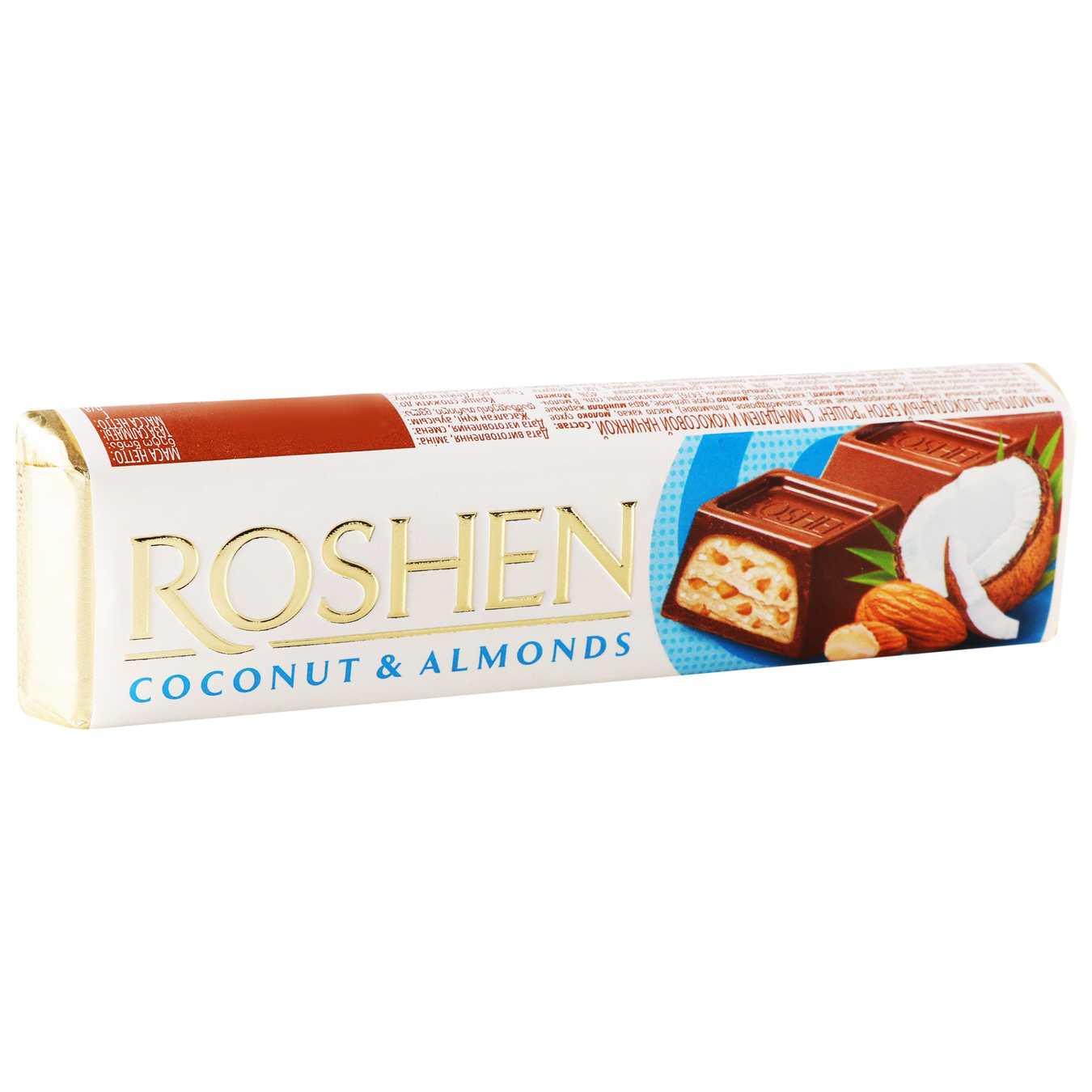 Батончик Roshen молочно-шоколадний з кокосом та мигдалем 38г 2