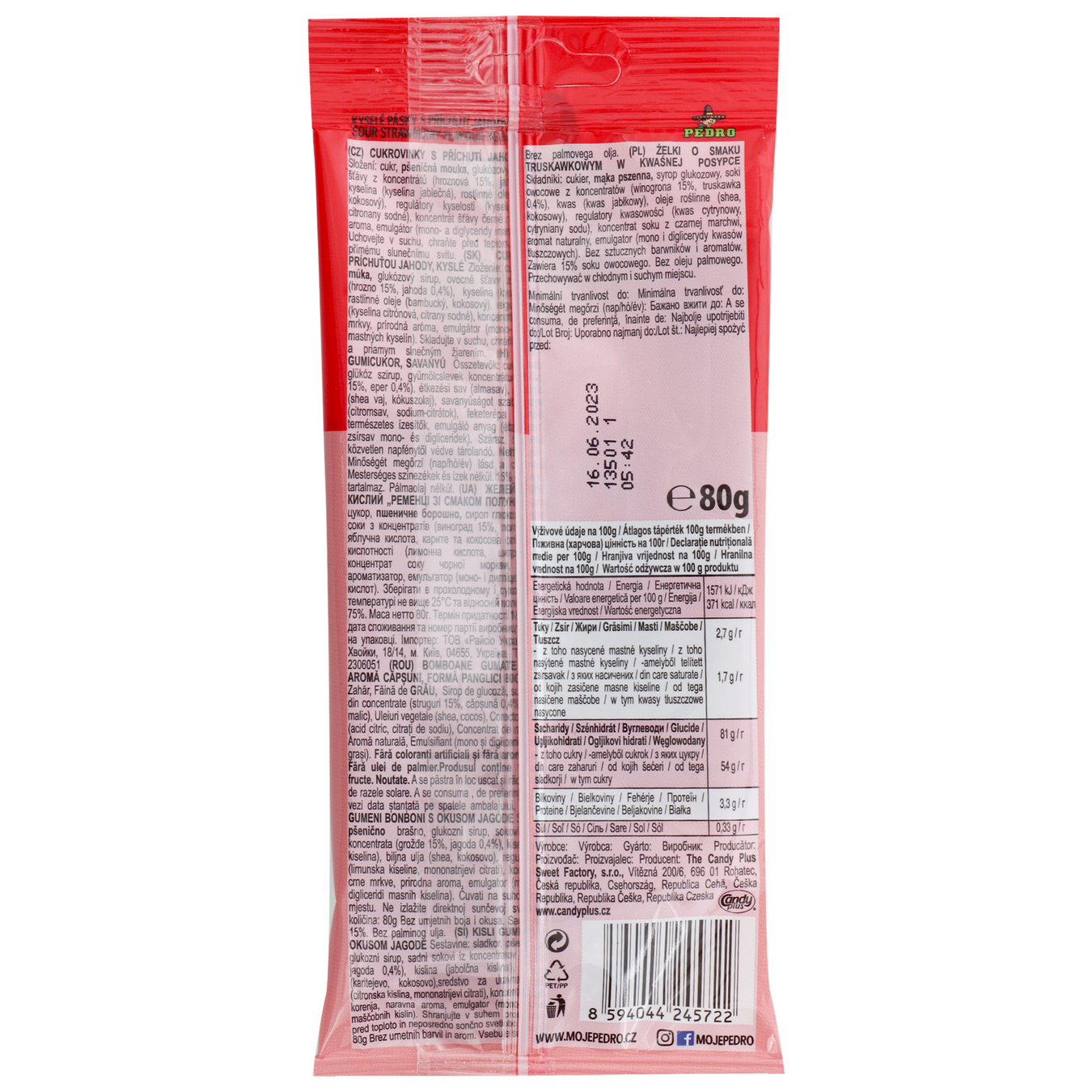 Chewing candies Pedro Straps strawberry 80g 2