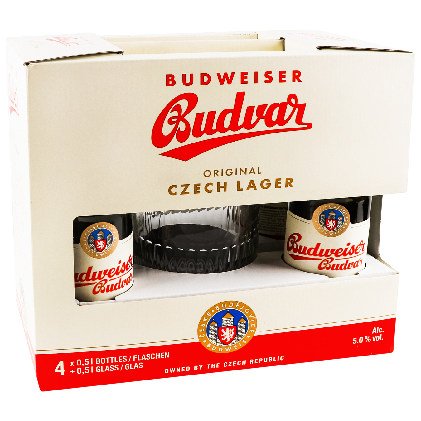 Набір Budweiser пиво світле 5% 2*0,5л с/пл + келих 2