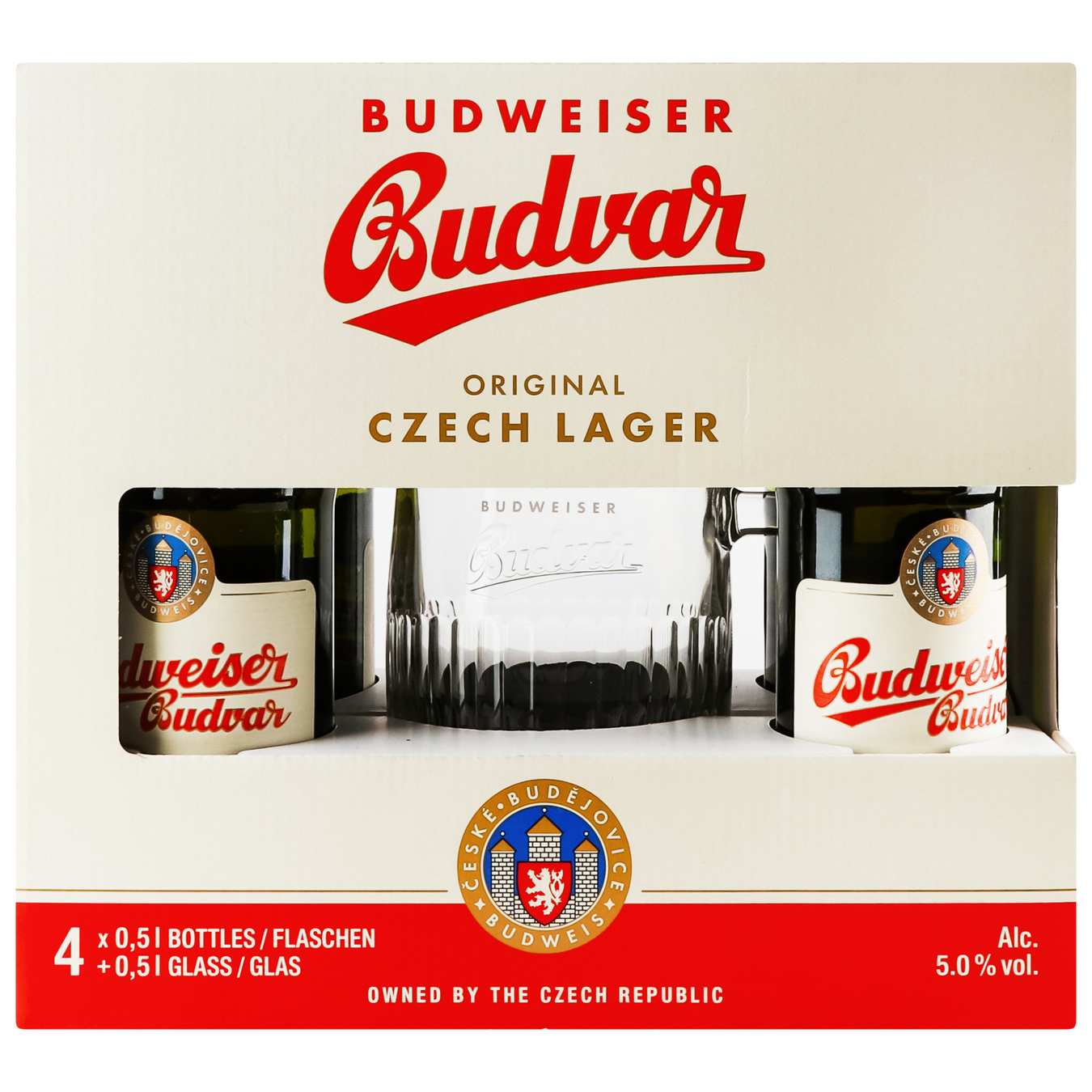 A set of Budweiser light beer 5% 2*0.5 l s/pl + a glass 5