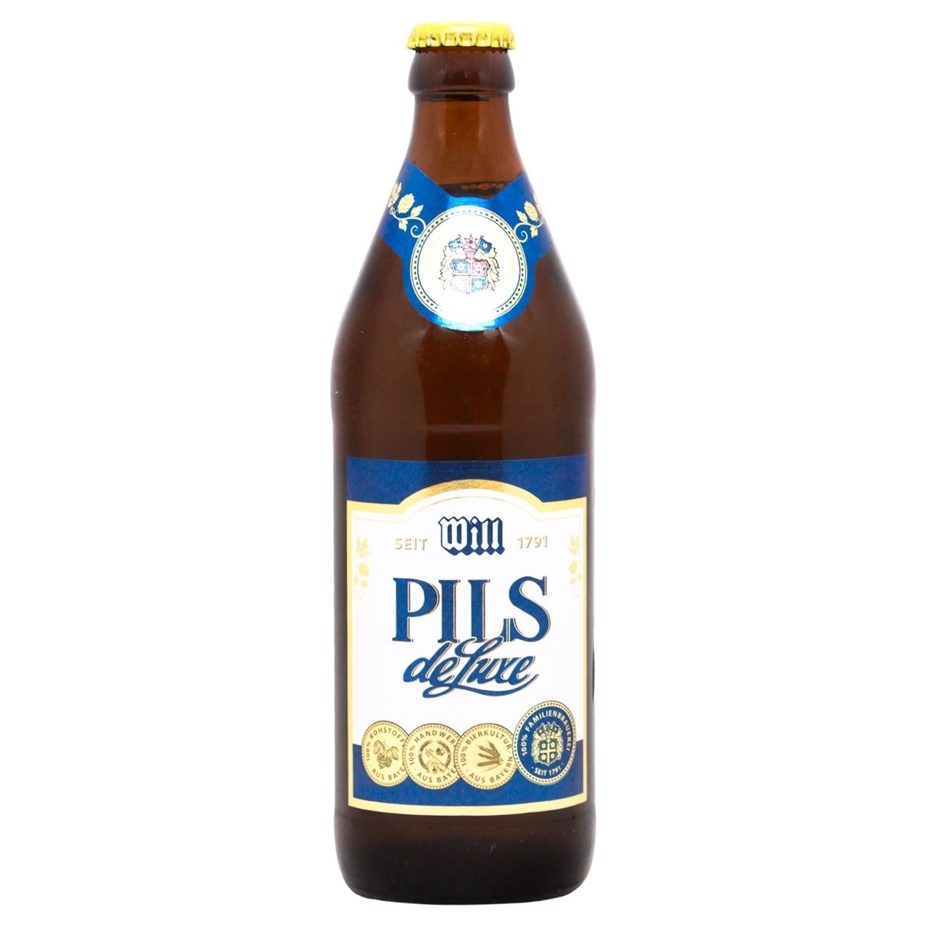 Пиво Will Brau Pils deLuxe светлое 4,9% 0,5л стеклянная бутылка